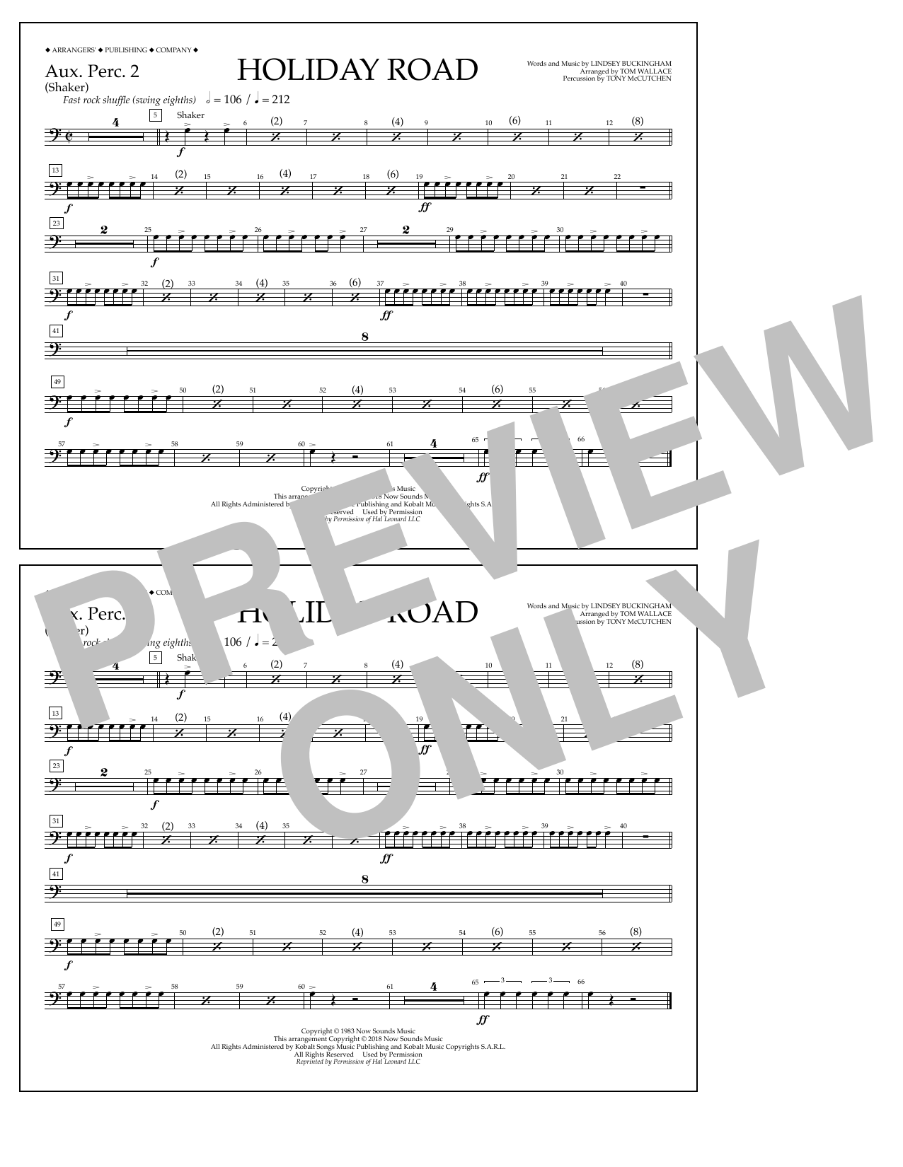 Lindsey Buckingham Holiday Road (from National Lampoon's Vacation) (arr. Tom Wallace) - Aux. Perc. 2 Sheet Music Notes & Chords for Marching Band - Download or Print PDF