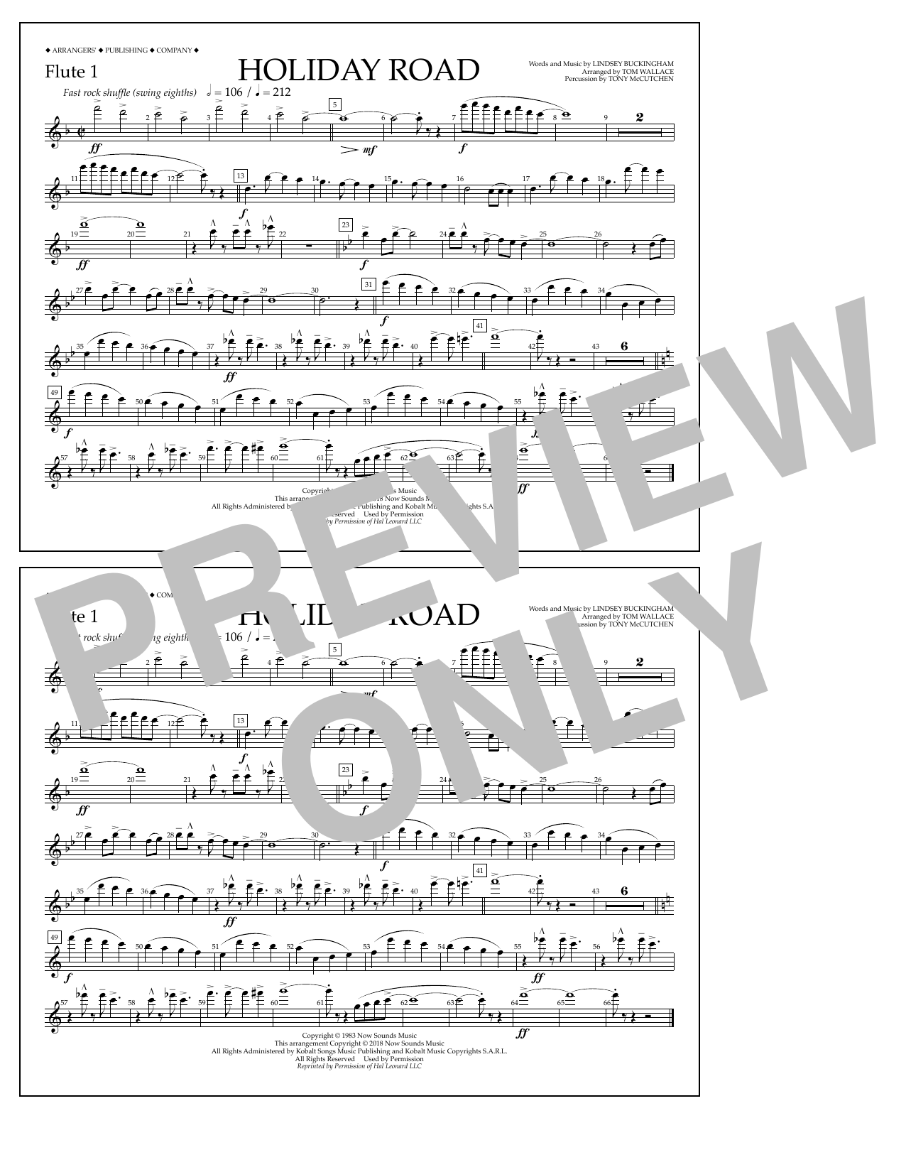 Lindsey Buckingham Holiday Road (from National Lampoon's Vacation) (arr. Tom Wallace) - Flute 1 Sheet Music Notes & Chords for Marching Band - Download or Print PDF