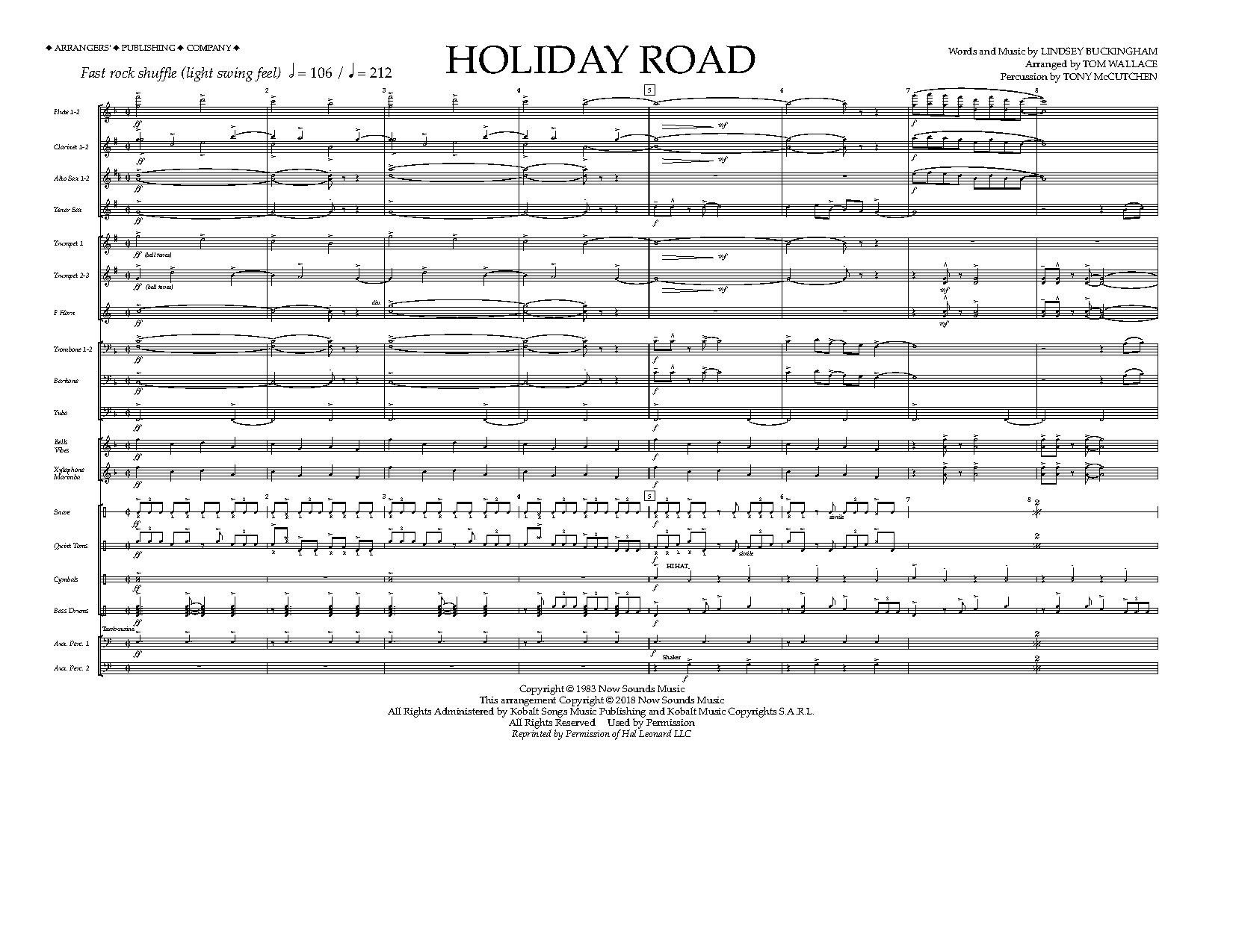 Lindsey Buckingham Holiday Road (from National Lampoon's Vacation) (arr. Tom Wallace) - Full Score Sheet Music Notes & Chords for Marching Band - Download or Print PDF