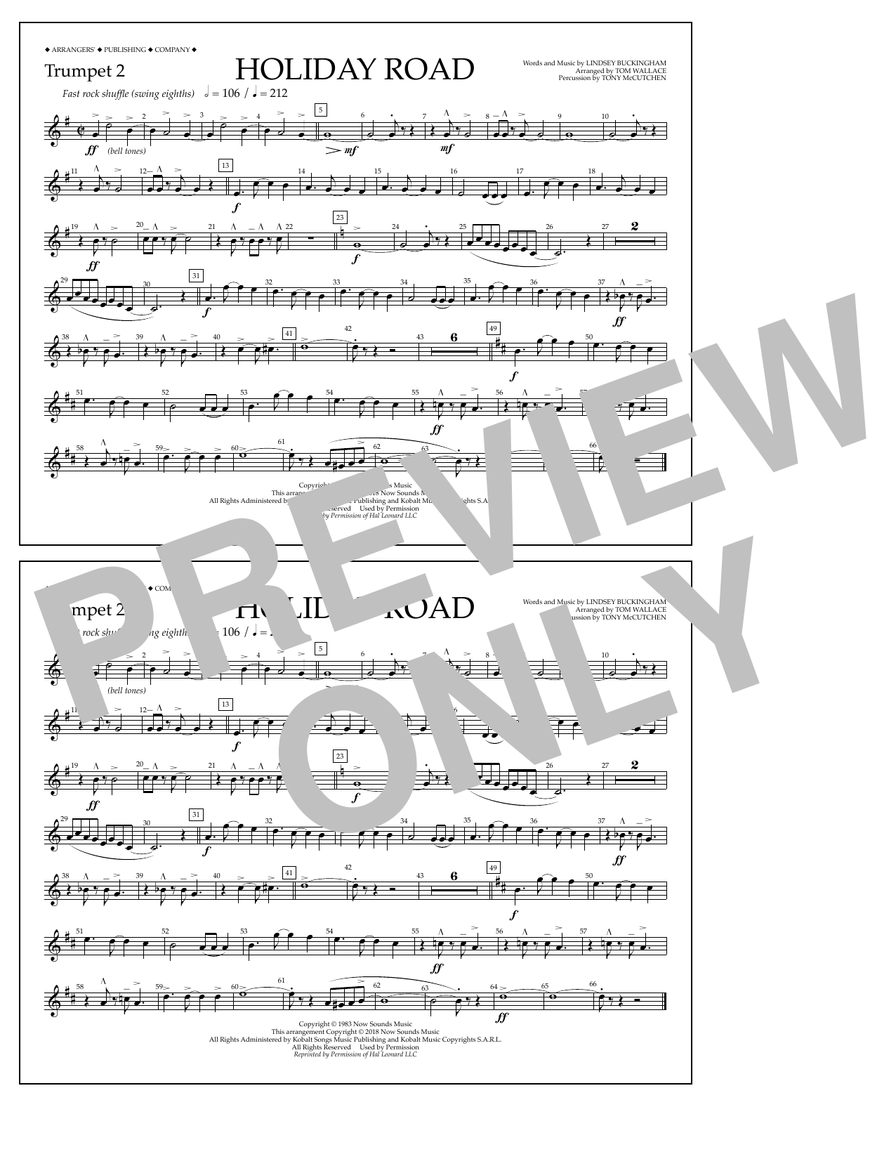 Lindsey Buckingham Holiday Road (from National Lampoon's Vacation) (arr. Tom Wallace) - Trumpet 2 Sheet Music Notes & Chords for Marching Band - Download or Print PDF
