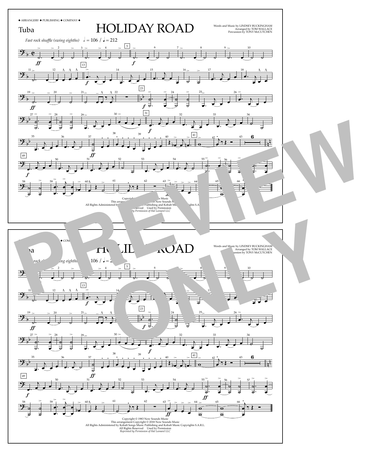 Lindsey Buckingham Holiday Road (from National Lampoon's Vacation) (arr. Tom Wallace) - Tuba Sheet Music Notes & Chords for Marching Band - Download or Print PDF