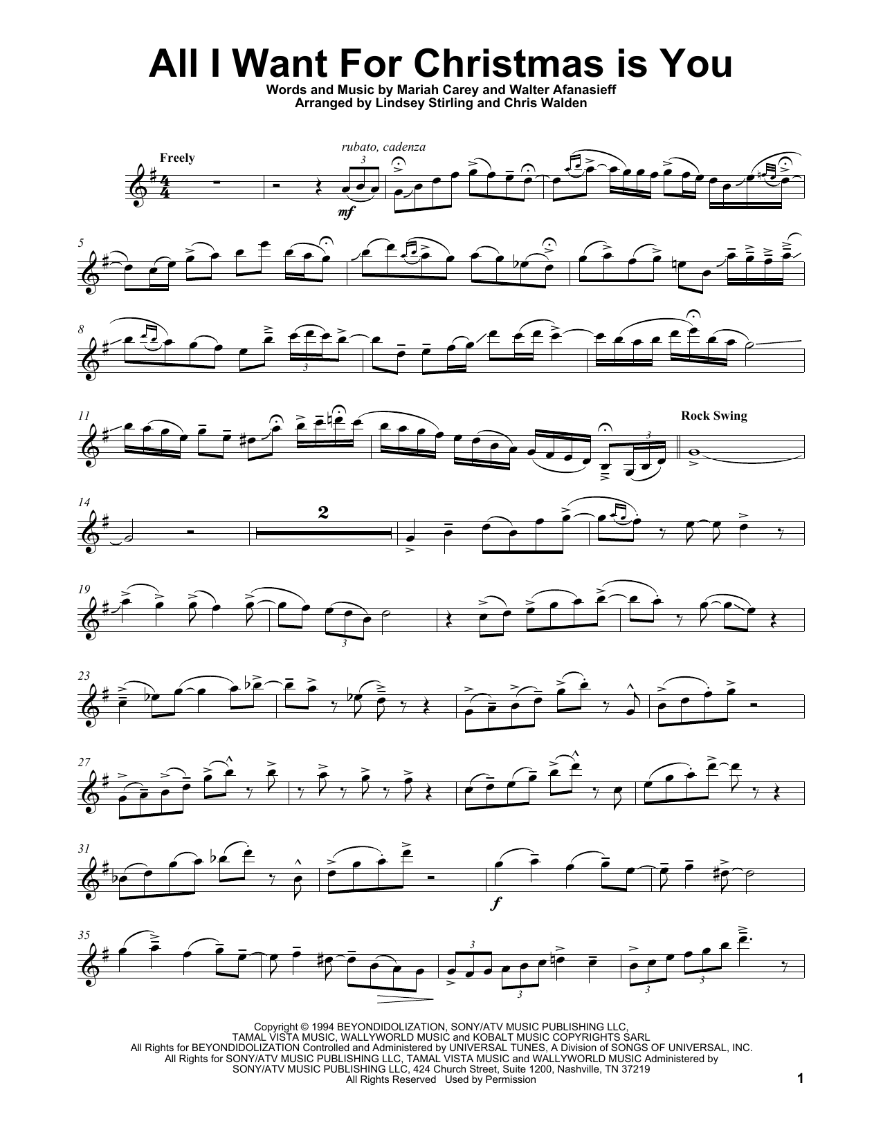 Lindsey Stirling All I Want For Christmas Is You Sheet Music Notes & Chords for Violin - Download or Print PDF