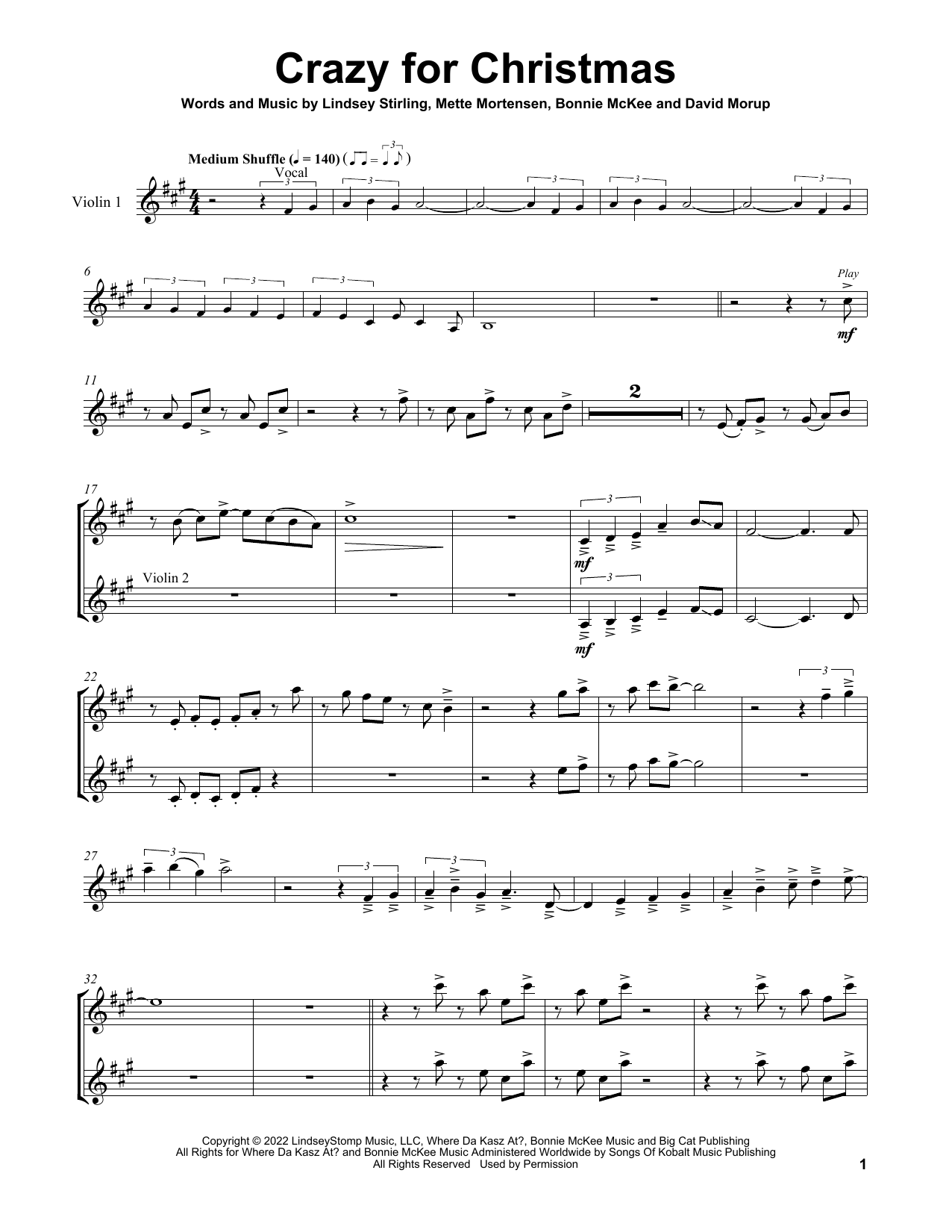 Lindsey Stirling Crazy For Christmas (feat. Bonnie McKee) Sheet Music Notes & Chords for Violin Duet - Download or Print PDF