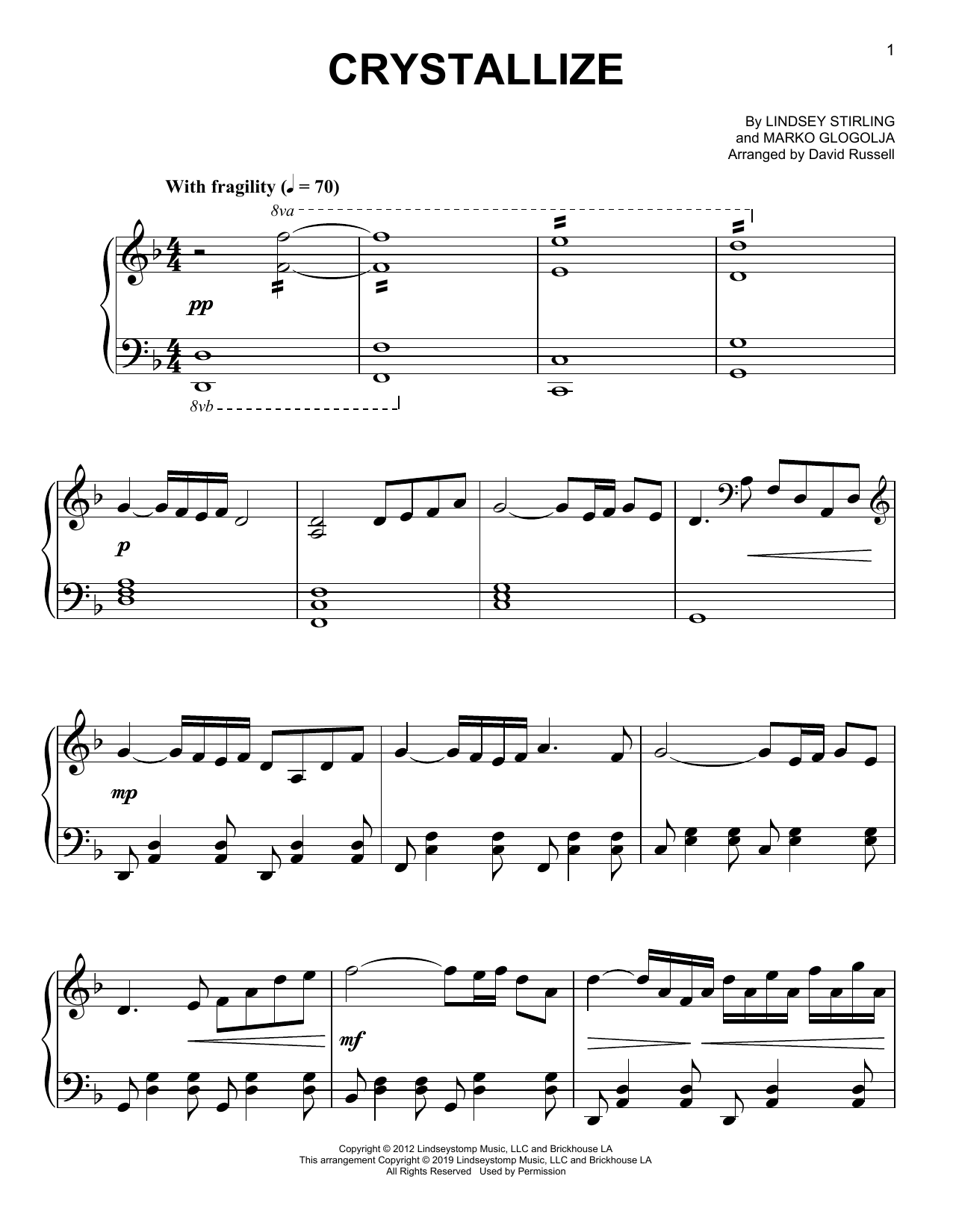 Lindsey Stirling Crystallize Sheet Music Notes & Chords for Piano Solo - Download or Print PDF