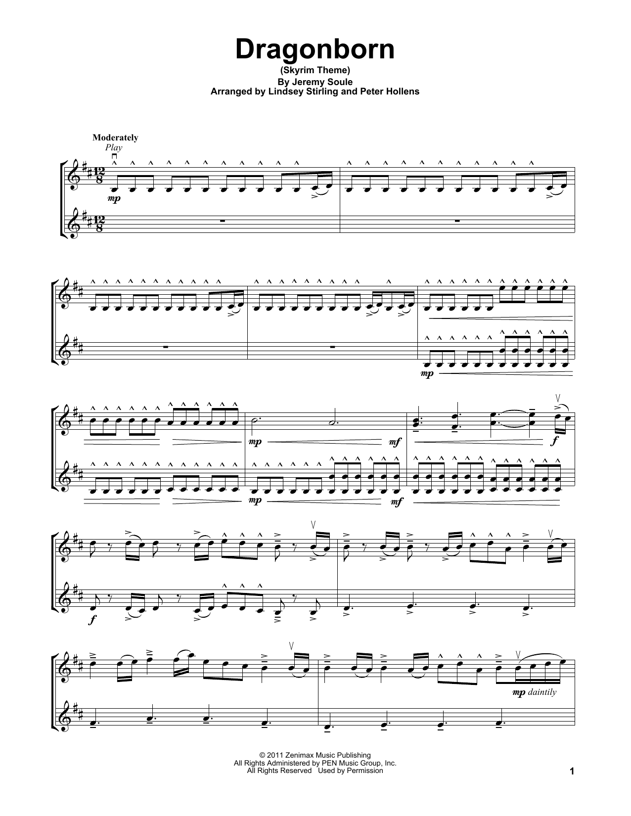 Lindsey Stirling Dragonborn (Skyrim Theme) Sheet Music Notes & Chords for Violin Solo - Download or Print PDF