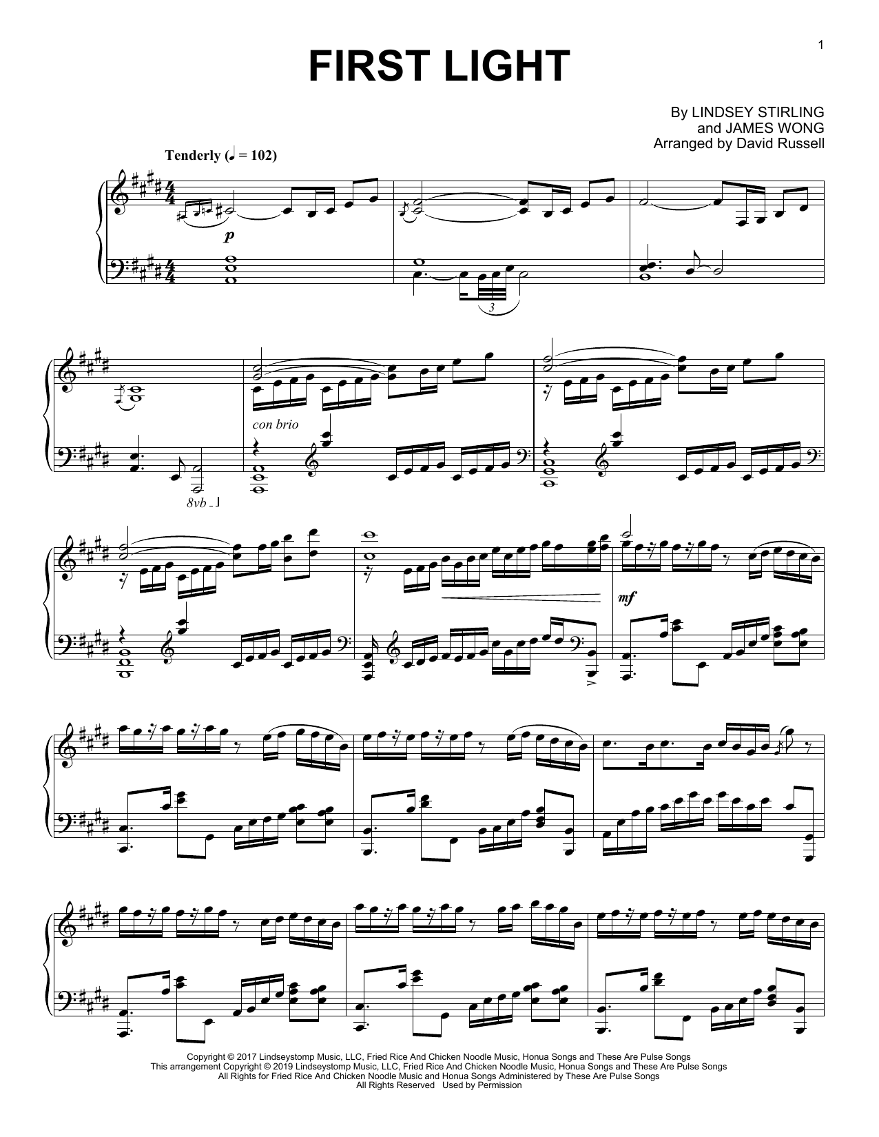 Lindsey Stirling First Light (arr. David Russell) Sheet Music Notes & Chords for Easy Piano - Download or Print PDF