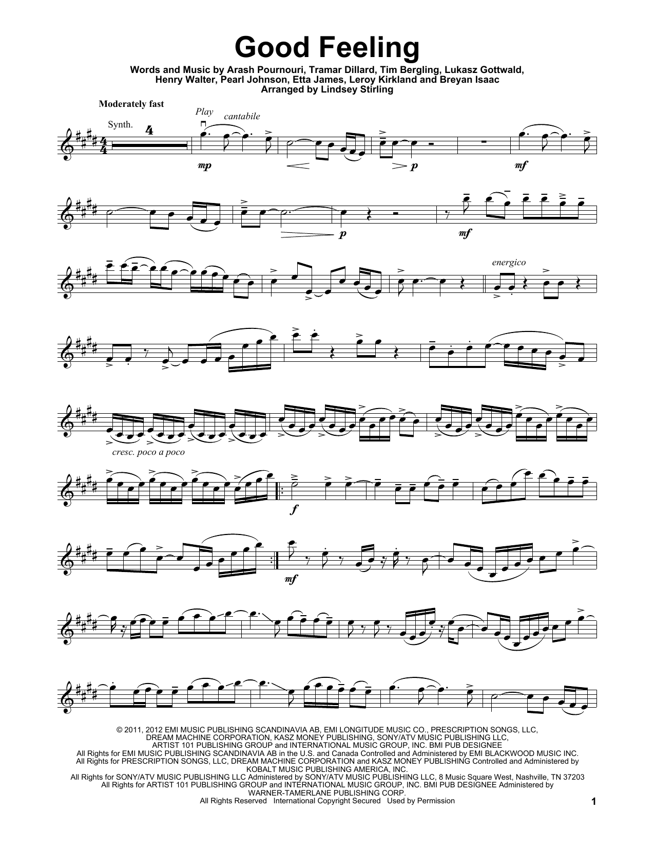 Lindsey Stirling Good Feeling Sheet Music Notes & Chords for Violin - Download or Print PDF