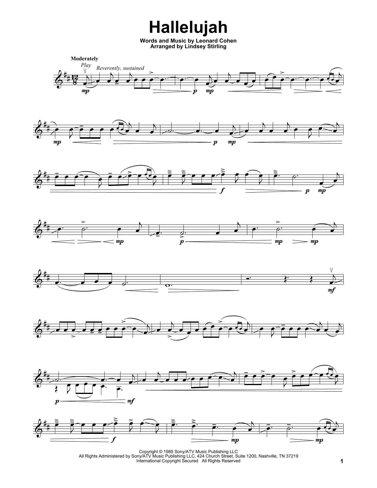 Lindsey Stirling Hallelujah Sheet Music Notes & Chords for Violin - Download or Print PDF