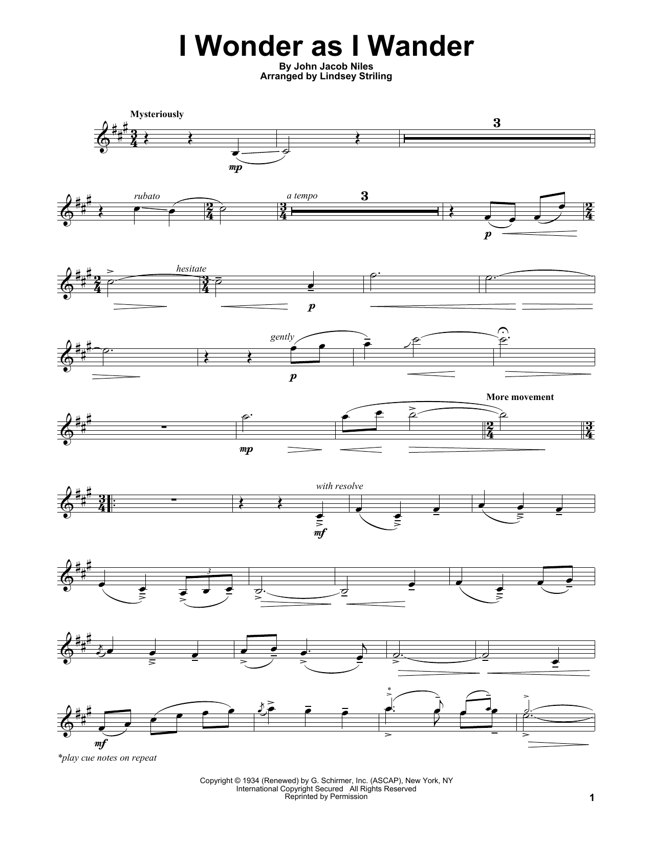 Lindsey Stirling I Wonder As I Wander Sheet Music Notes & Chords for Violin Solo - Download or Print PDF