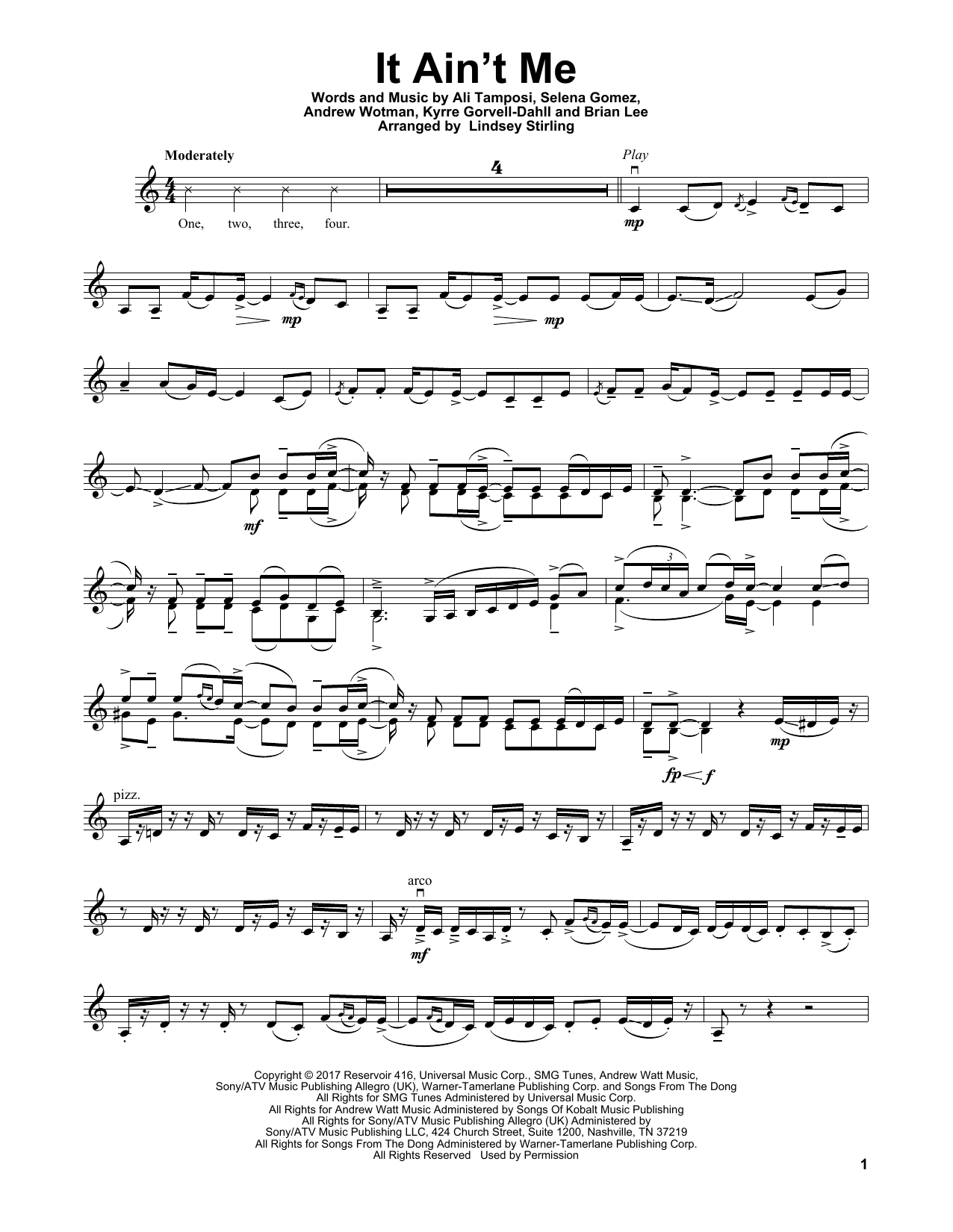 Lindsey Stirling It Ain't Me Sheet Music Notes & Chords for Violin Solo - Download or Print PDF
