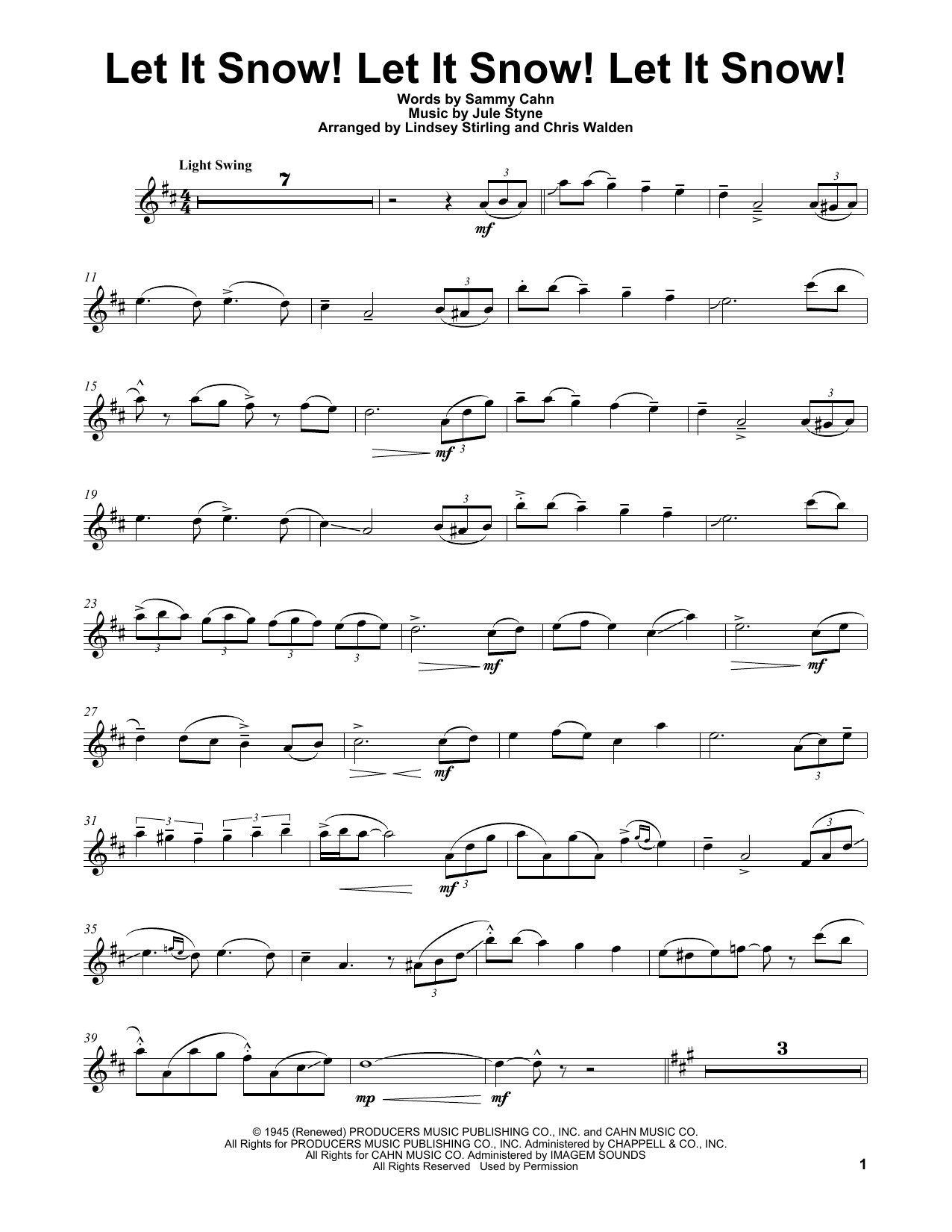 Lindsey Stirling Let It Snow! Let It Snow! Let It Snow! Sheet Music Notes & Chords for Violin - Download or Print PDF