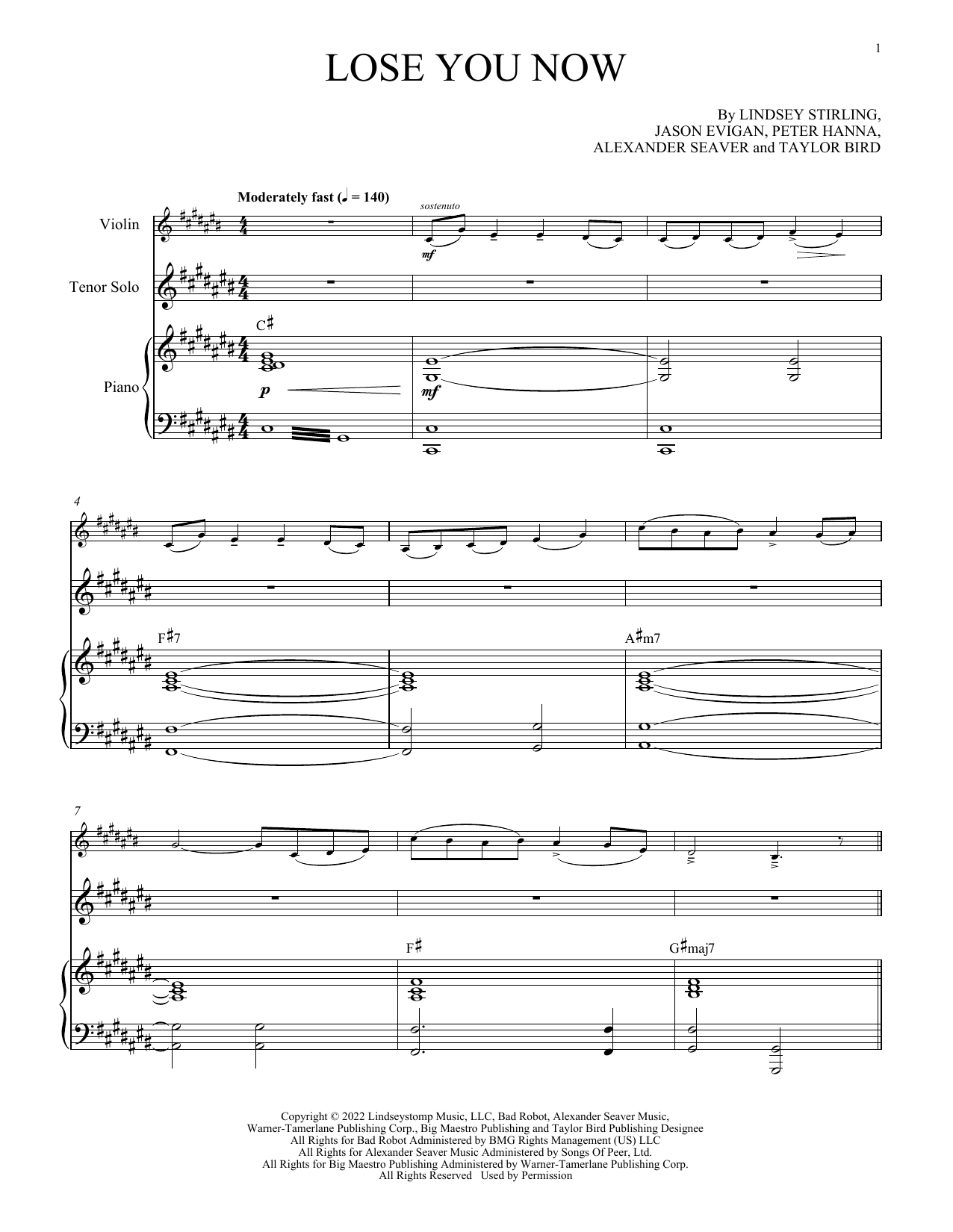 Lindsey Stirling Lose You Now (with Vocal Solo) Sheet Music Notes & Chords for Violin and Piano - Download or Print PDF