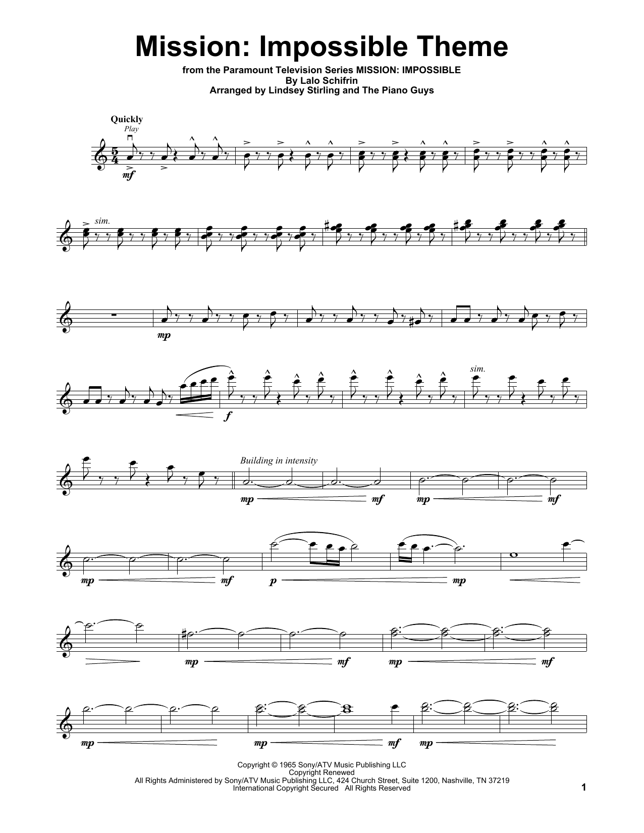 Lindsey Stirling Mission: Impossible Theme Sheet Music Notes & Chords for Violin - Download or Print PDF