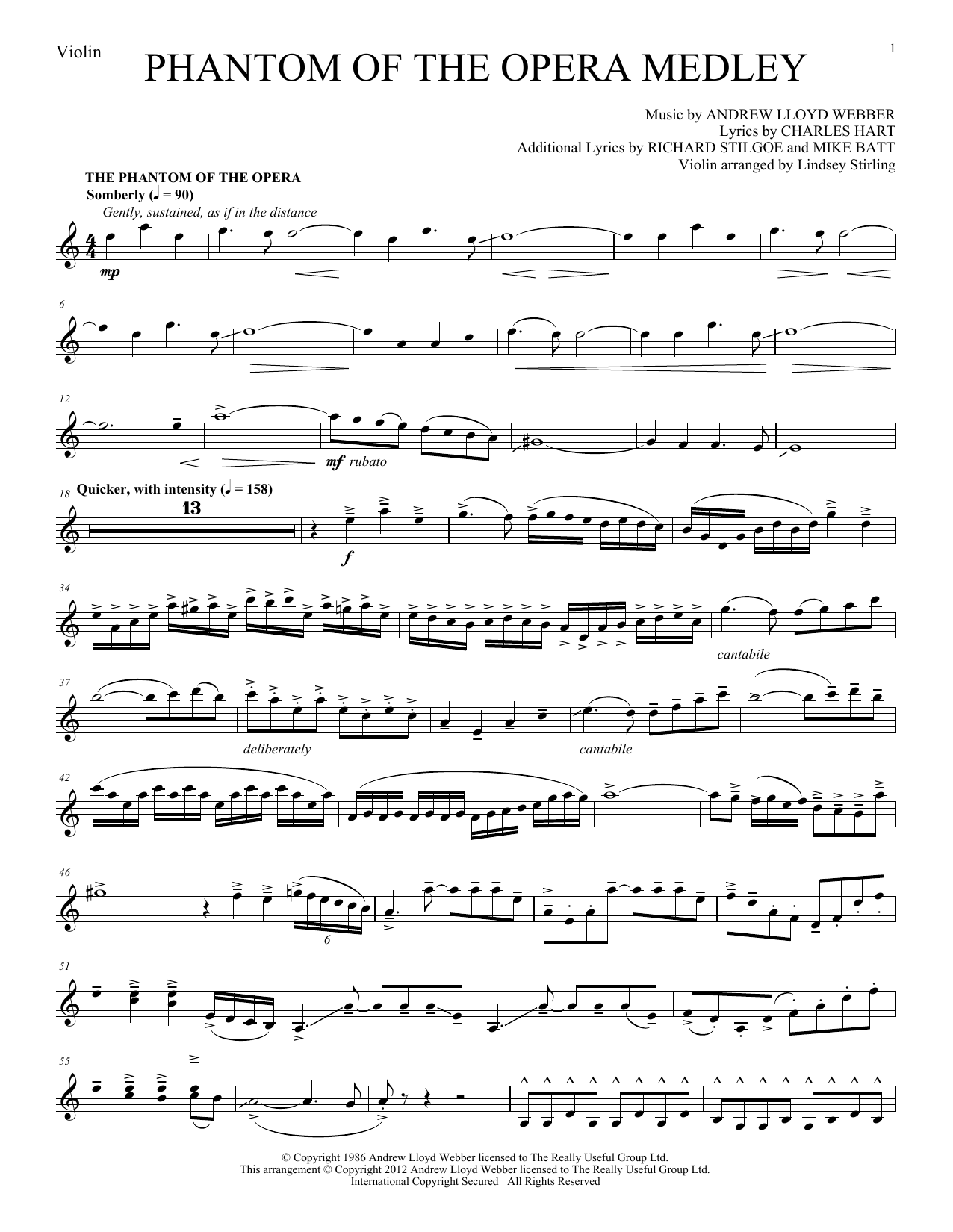 Lindsey Stirling Phantom of The Opera Medley Sheet Music Notes & Chords for Violin - Download or Print PDF