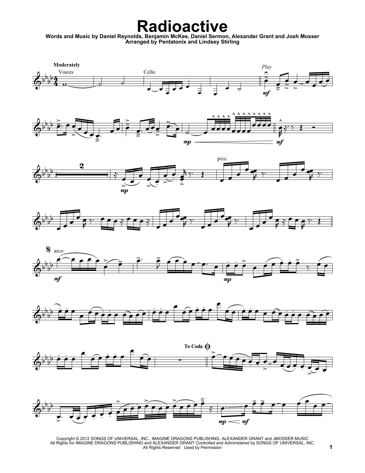 Lindsey Stirling Radioactive Sheet Music Notes & Chords for Violin - Download or Print PDF