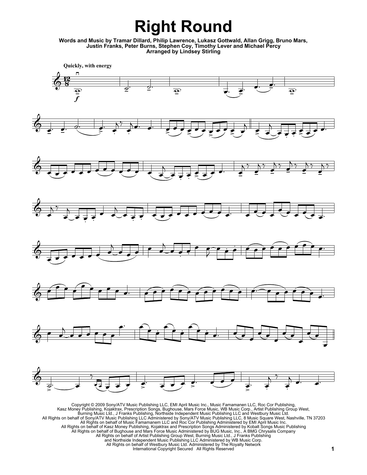Lindsey Stirling Right Round Sheet Music Notes & Chords for Violin - Download or Print PDF