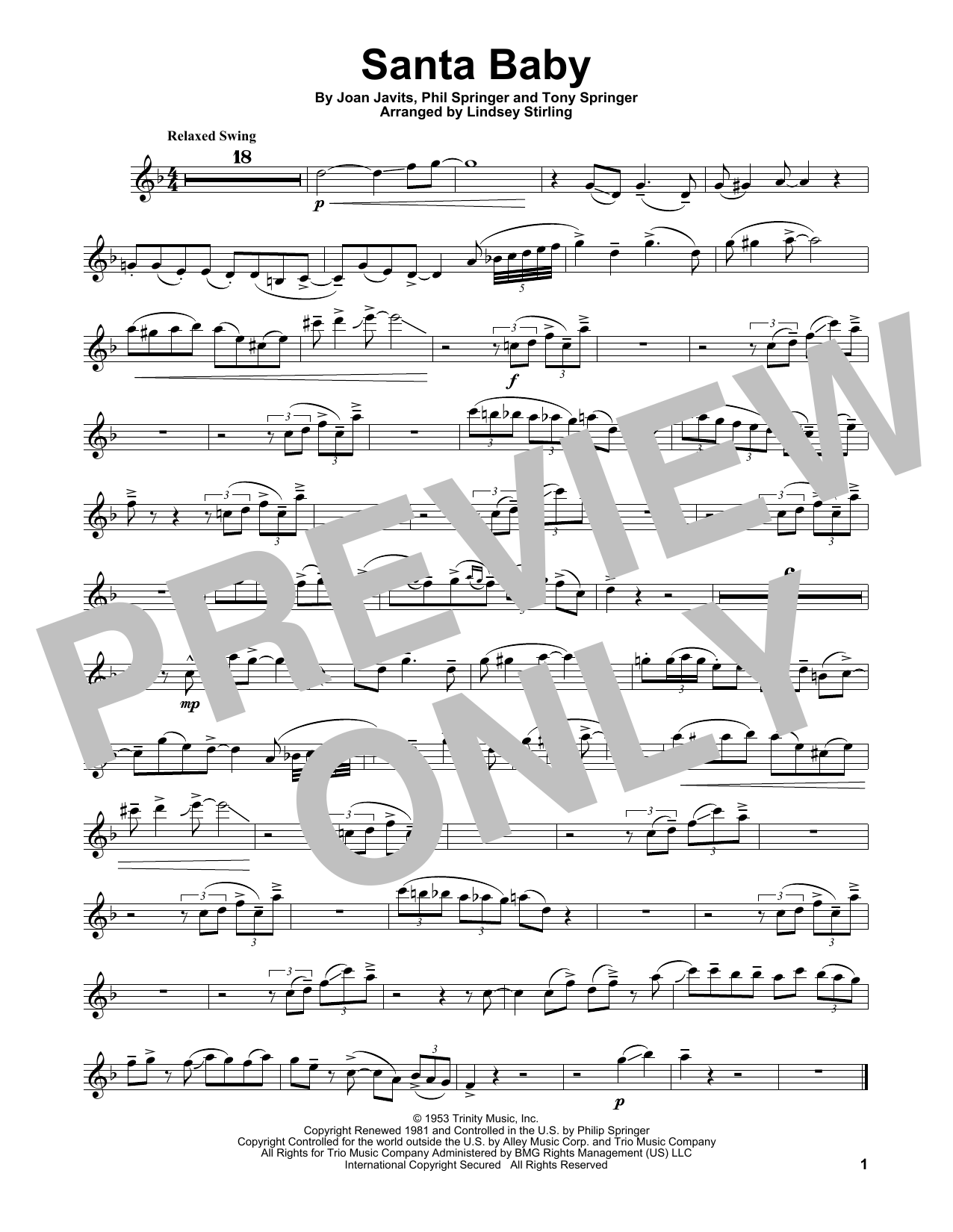 Lindsey Stirling Santa Baby Sheet Music Notes & Chords for Violin Solo - Download or Print PDF
