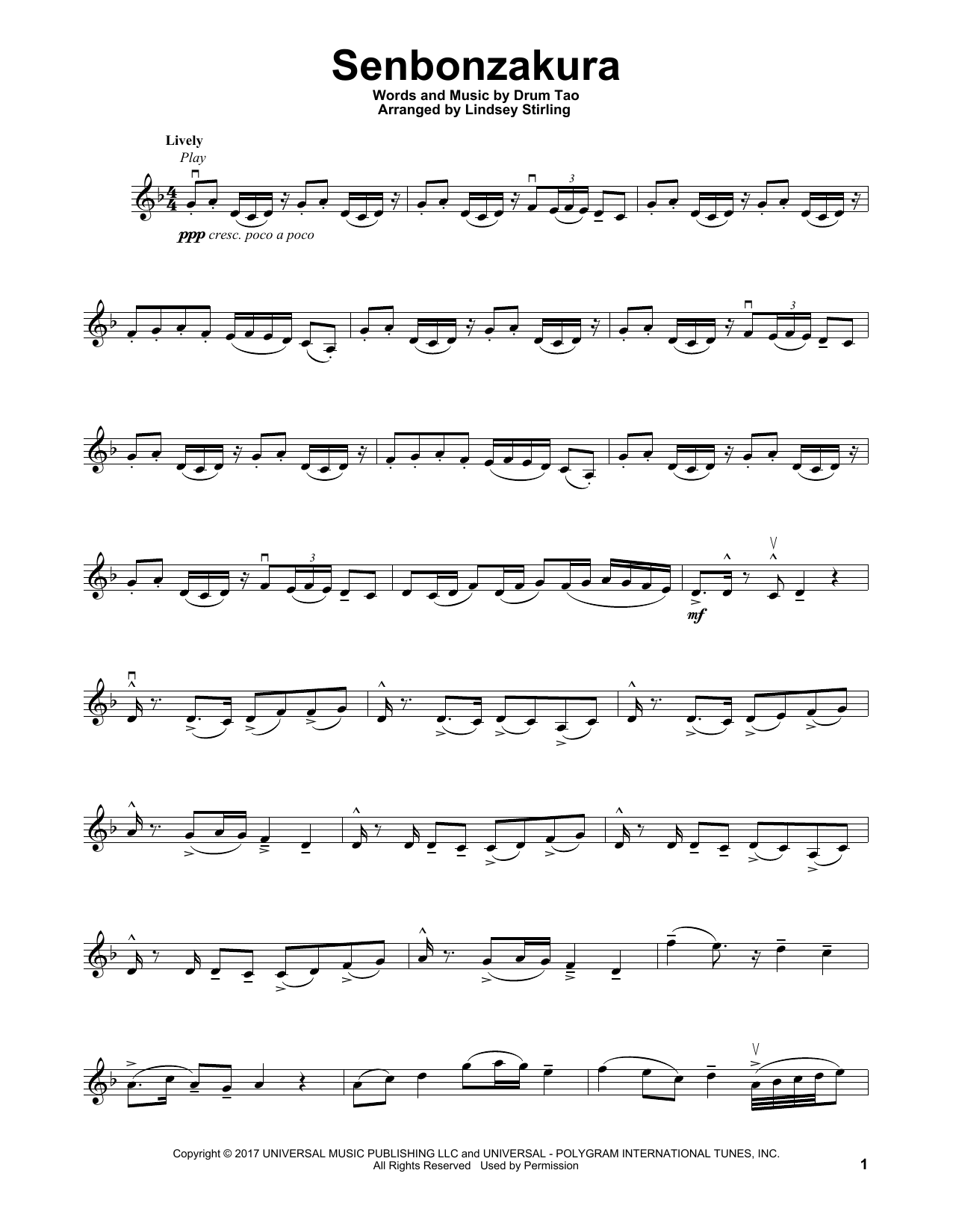 Lindsey Stirling Senbonzakura Sheet Music Notes & Chords for Violin Solo - Download or Print PDF