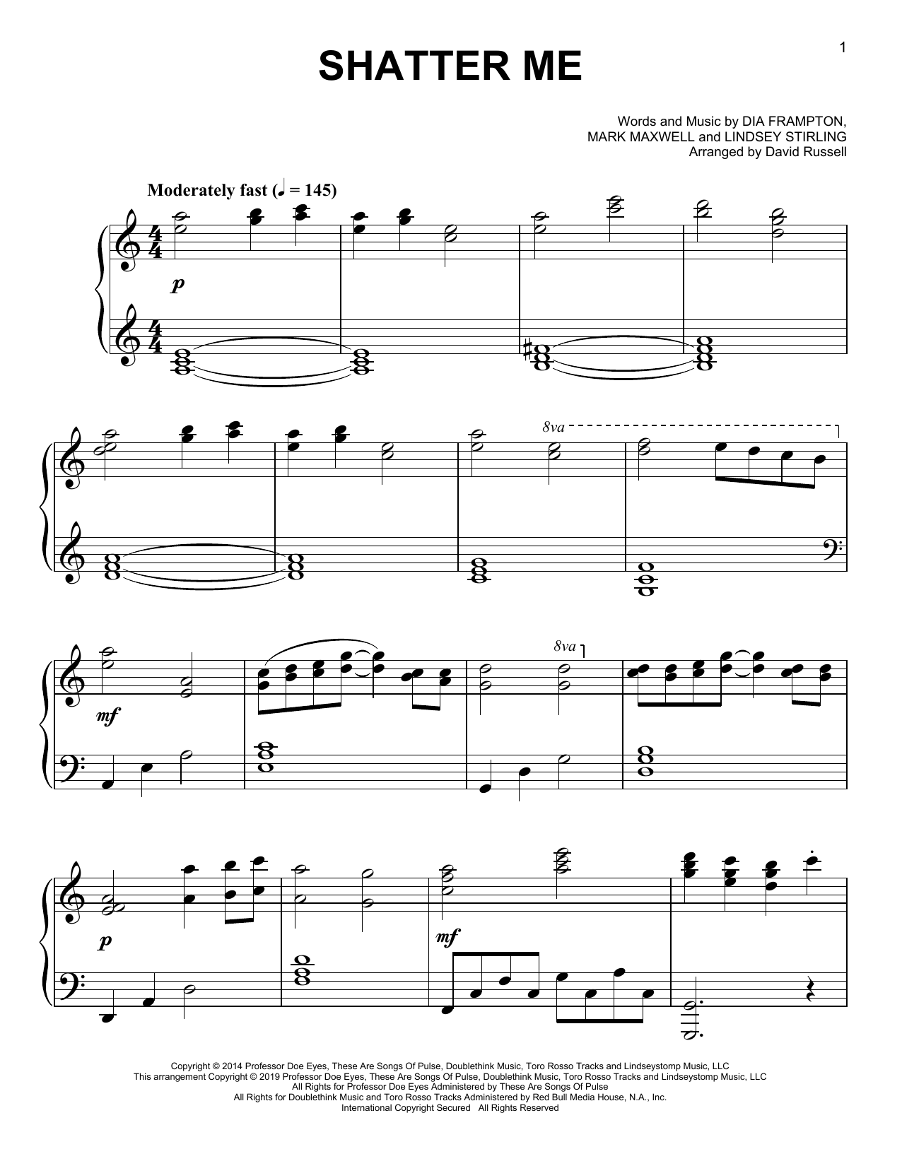 Lindsey Stirling Shatter Me Sheet Music Notes & Chords for Piano Solo - Download or Print PDF