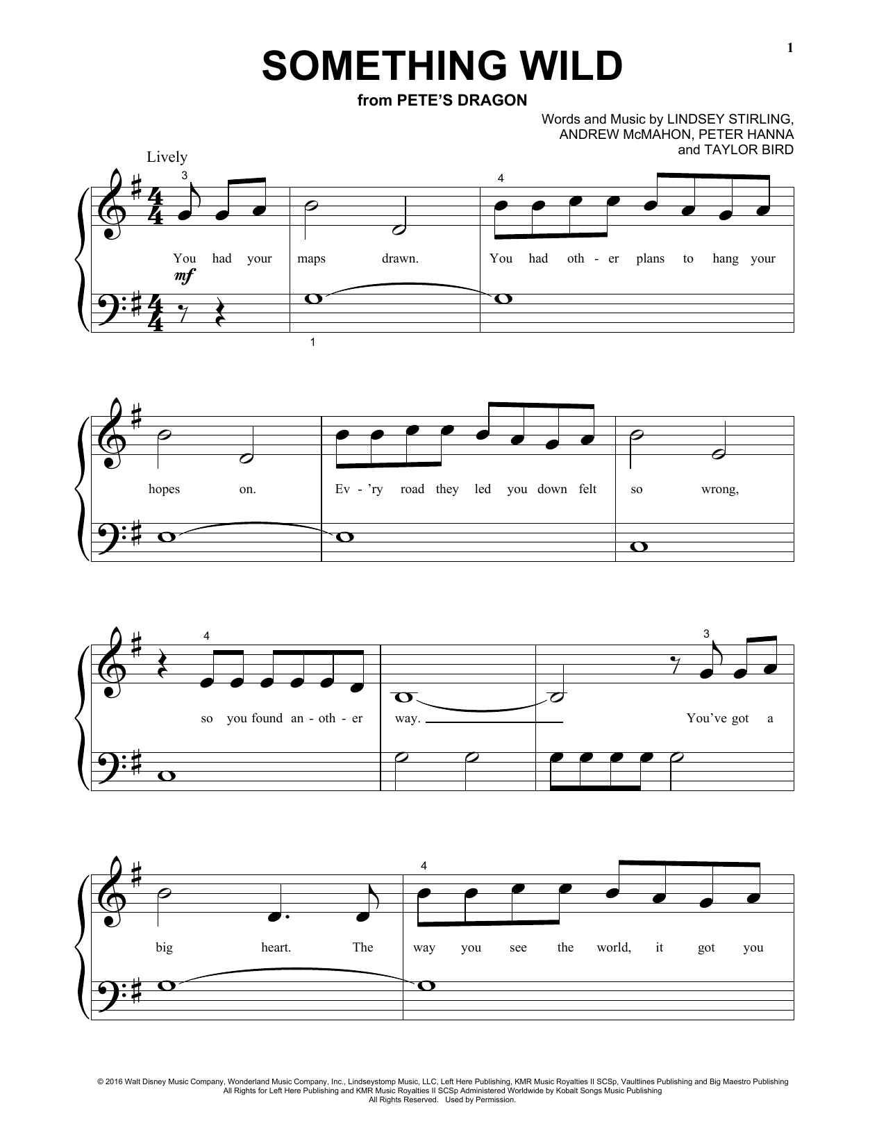 Lindsey Stirling Something Wild (from the Motion Picture Pete's Dragon) Sheet Music Notes & Chords for Big Note Piano - Download or Print PDF