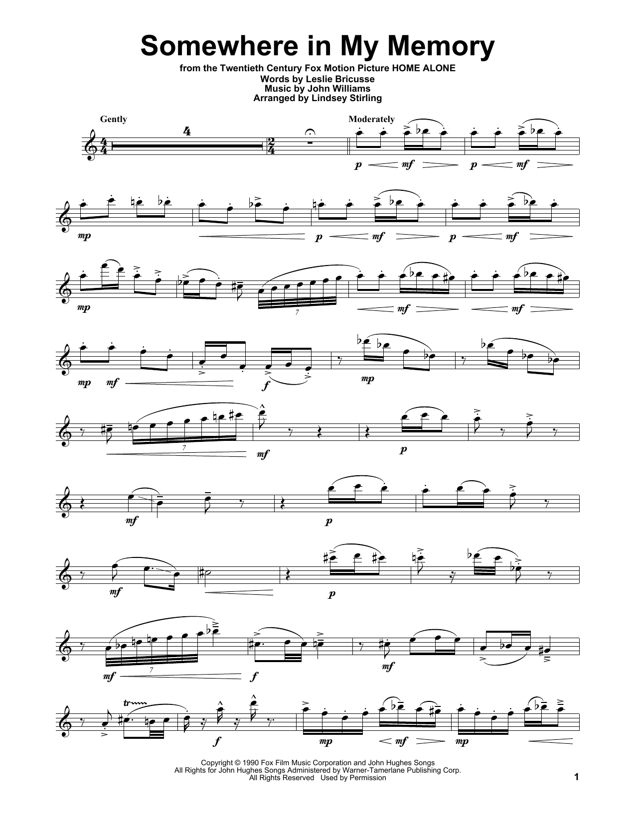 Lindsey Stirling Somewhere In My Memory (from Home Alone) Sheet Music Notes & Chords for Violin Solo - Download or Print PDF
