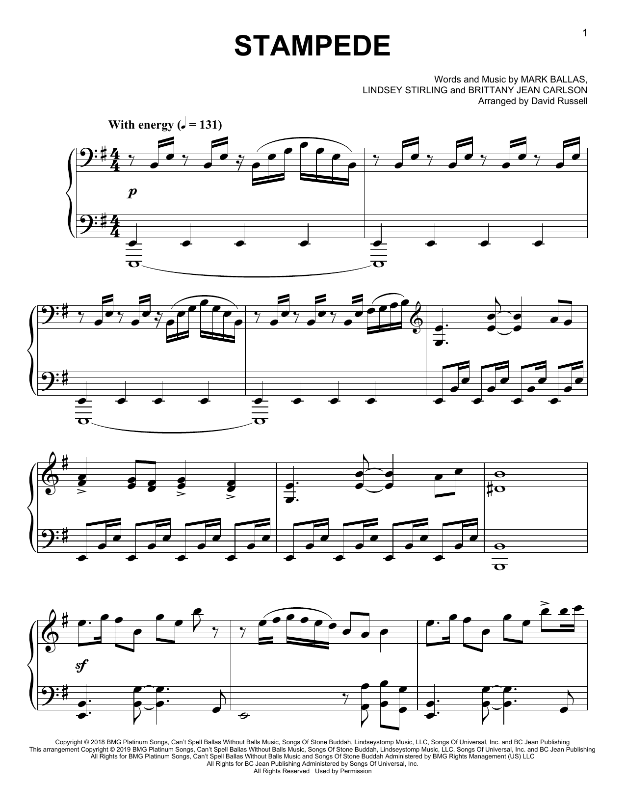Lindsey Stirling Stampede Sheet Music Notes & Chords for Easy Piano - Download or Print PDF