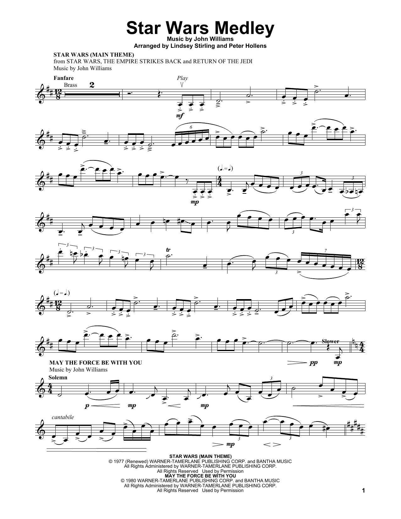 Lindsey Stirling Star Wars Medley Sheet Music Notes & Chords for Violin Solo - Download or Print PDF