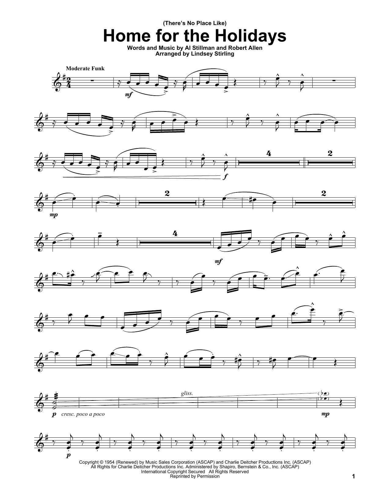 Lindsey Stirling (There's No Place Like) Home For The Holidays Sheet Music Notes & Chords for Violin Solo - Download or Print PDF