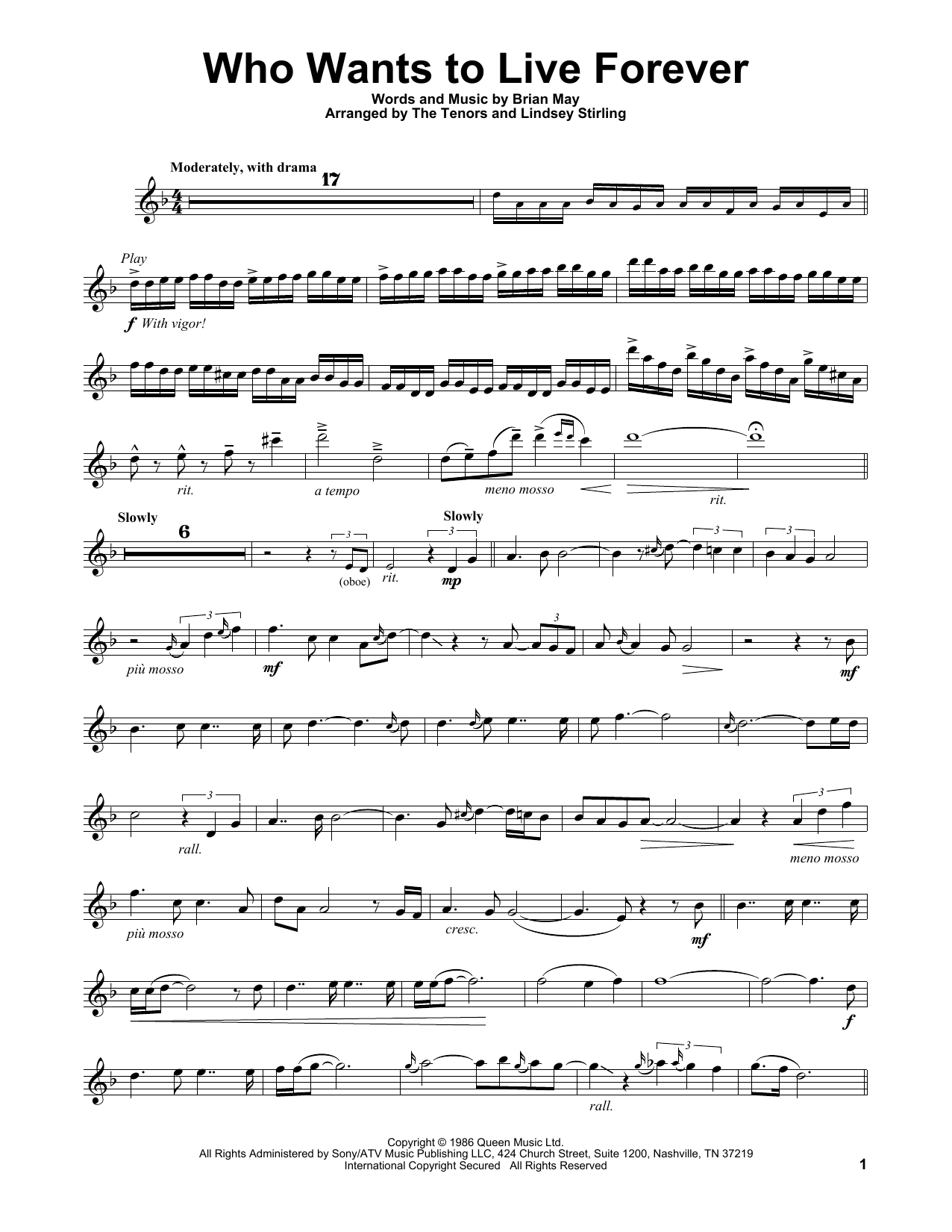 Lindsey Stirling Who Wants To Live Forever Sheet Music Notes & Chords for Violin - Download or Print PDF