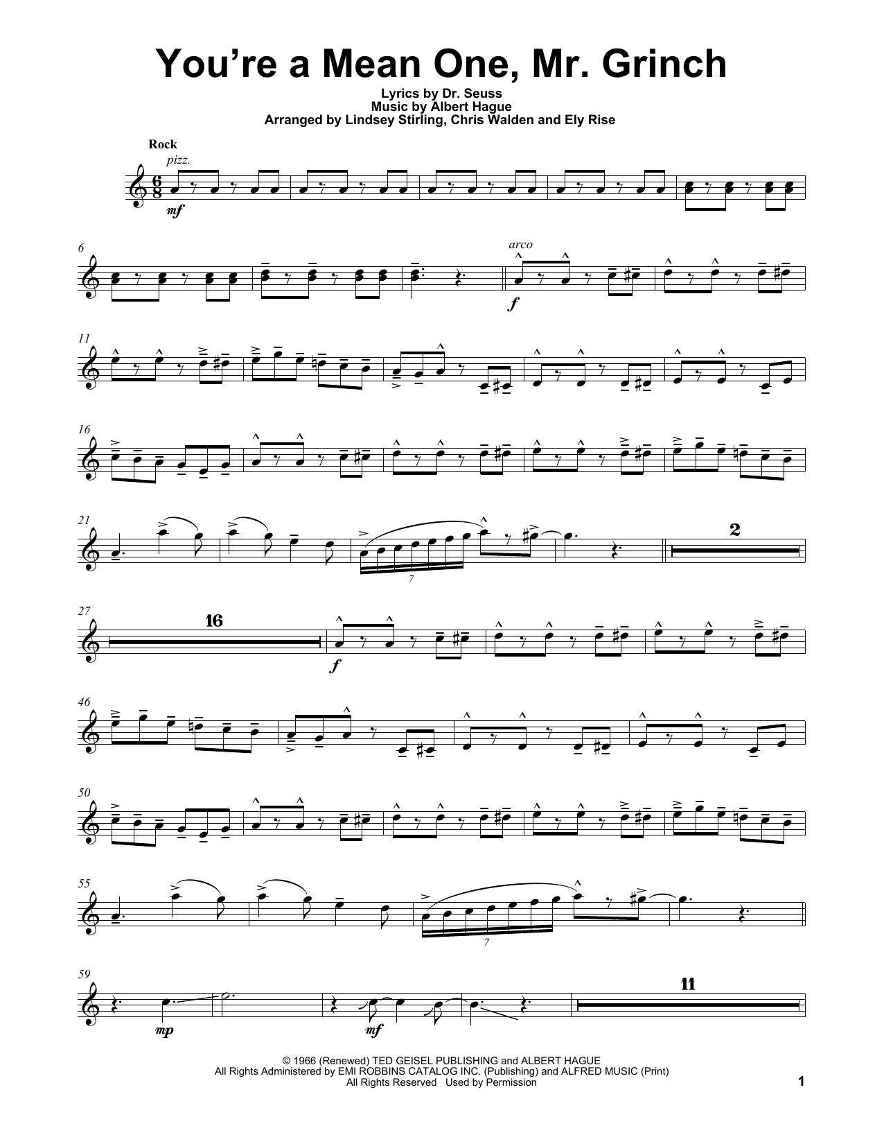 Lindsey Stirling You're A Mean One, Mr. Grinch Sheet Music Notes & Chords for Violin - Download or Print PDF