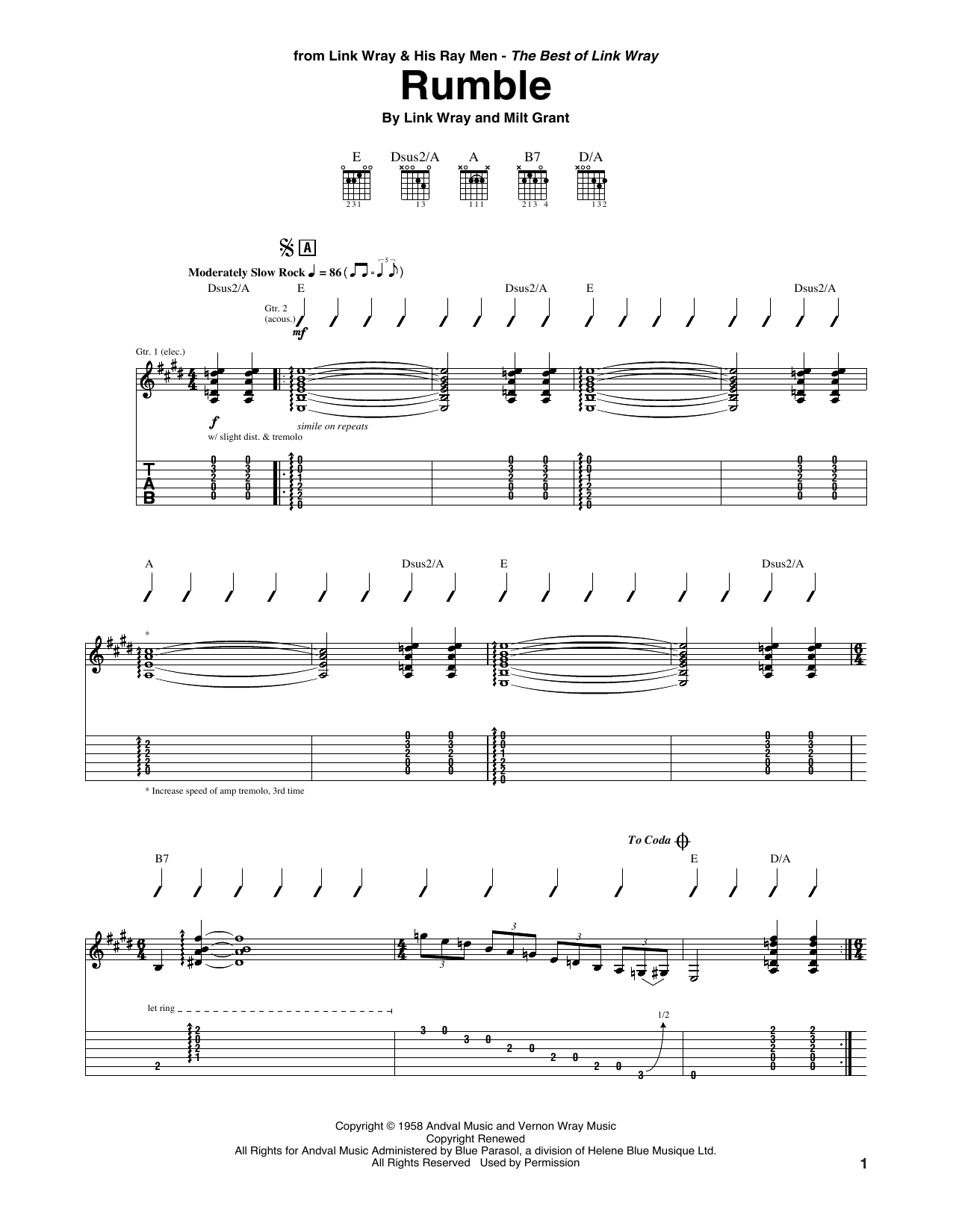 Link Wray Rumble Sheet Music Notes & Chords for Guitar Tab - Download or Print PDF