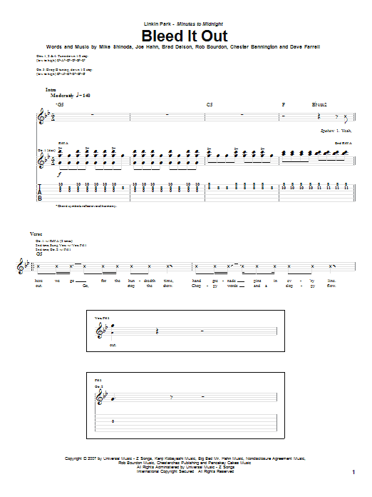 Linkin Park Bleed It Out Sheet Music Notes & Chords for Lyrics & Chords - Download or Print PDF