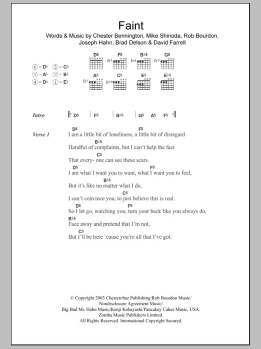 Linkin Park Faint Sheet Music Notes & Chords for Lyrics & Chords - Download or Print PDF