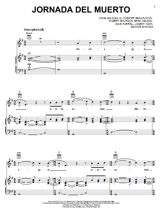 Linkin Park Jornada Del Muerto Sheet Music Notes & Chords for Piano, Vocal & Guitar (Right-Hand Melody) - Download or Print PDF