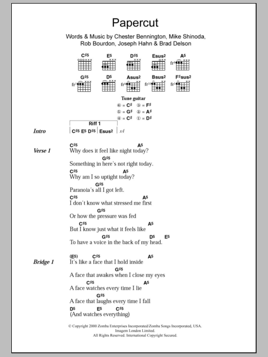 Linkin Park Papercut Sheet Music Notes & Chords for Lyrics & Chords - Download or Print PDF