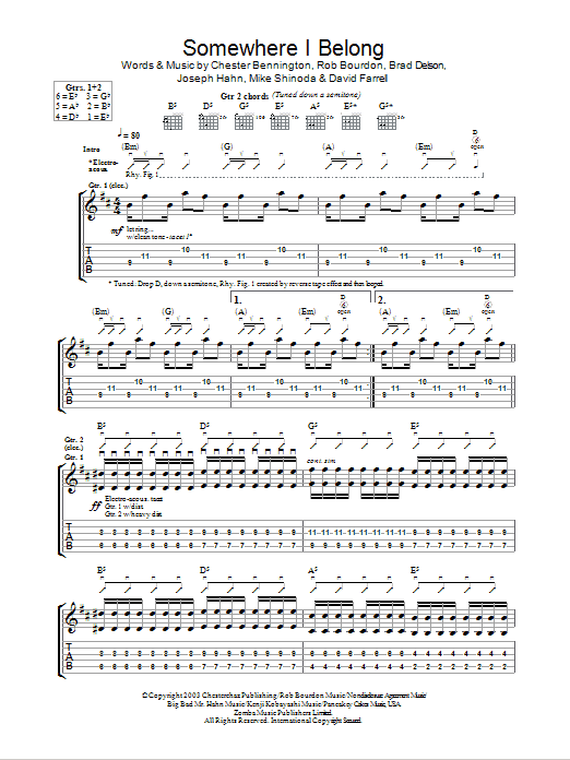 Linkin Park Somewhere I Belong Sheet Music Notes & Chords for Guitar Tab - Download or Print PDF