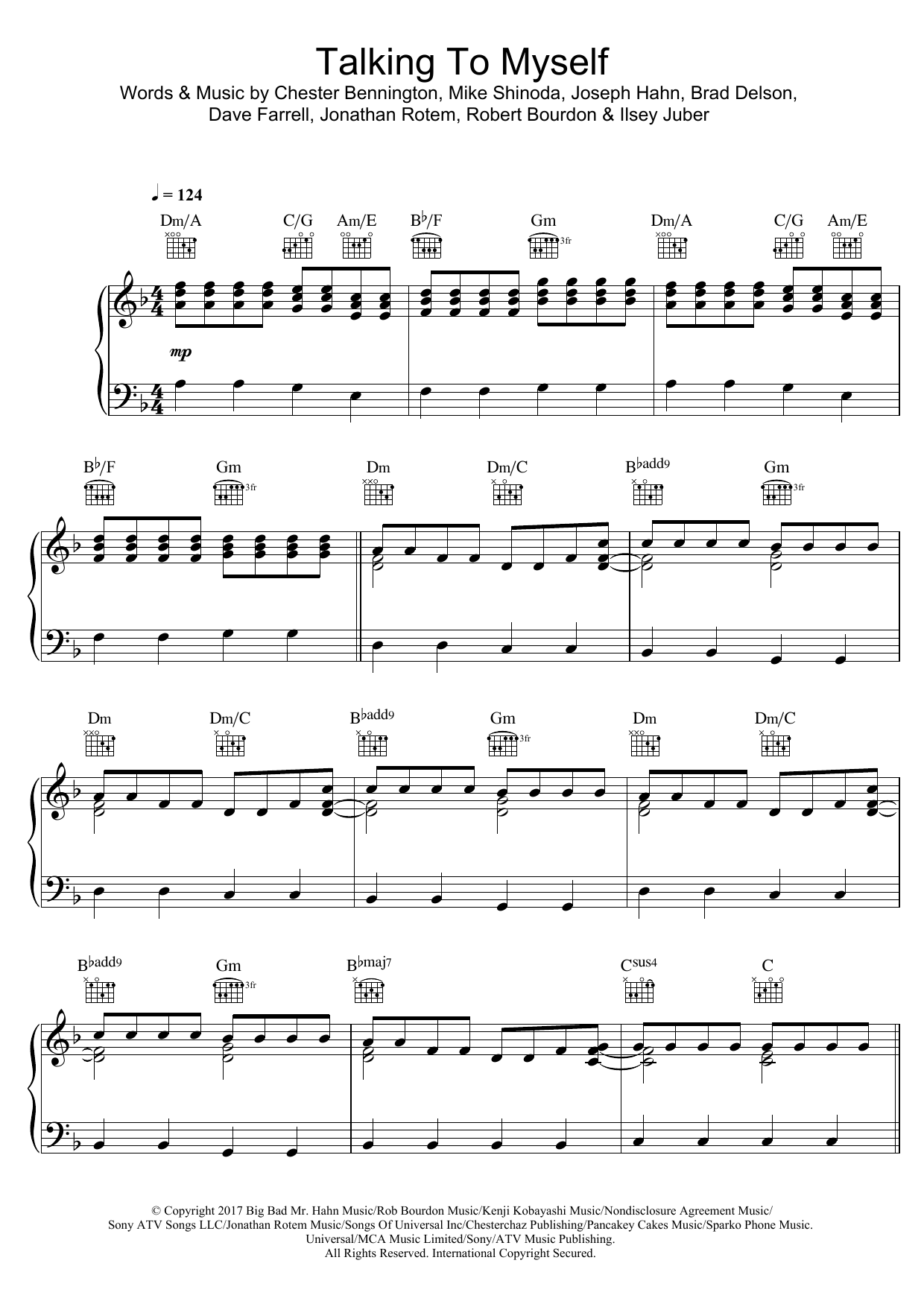 Linkin Park Talking To Myself Sheet Music Notes & Chords for Piano, Vocal & Guitar (Right-Hand Melody) - Download or Print PDF