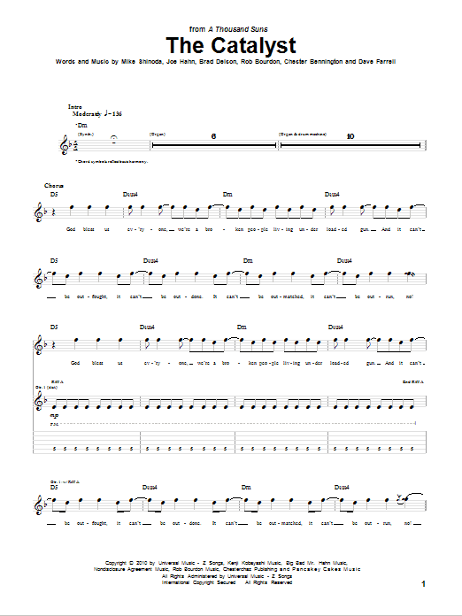 Linkin Park The Catalyst Sheet Music Notes & Chords for Guitar Tab - Download or Print PDF