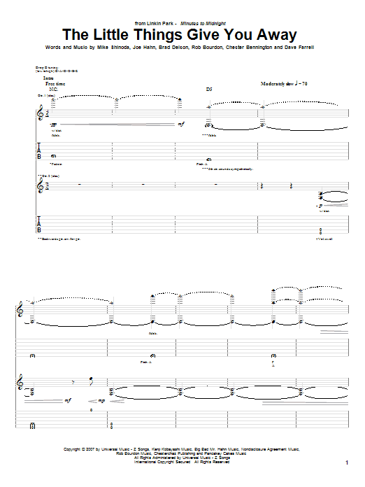 Linkin Park The Little Things Give You Away Sheet Music Notes & Chords for Guitar Tab - Download or Print PDF