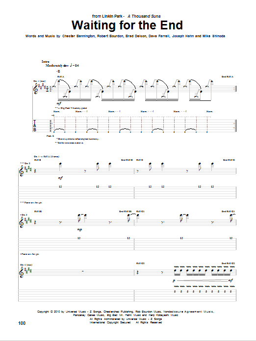 Linkin Park Waiting For The End Sheet Music Notes & Chords for Piano, Vocal & Guitar (Right-Hand Melody) - Download or Print PDF