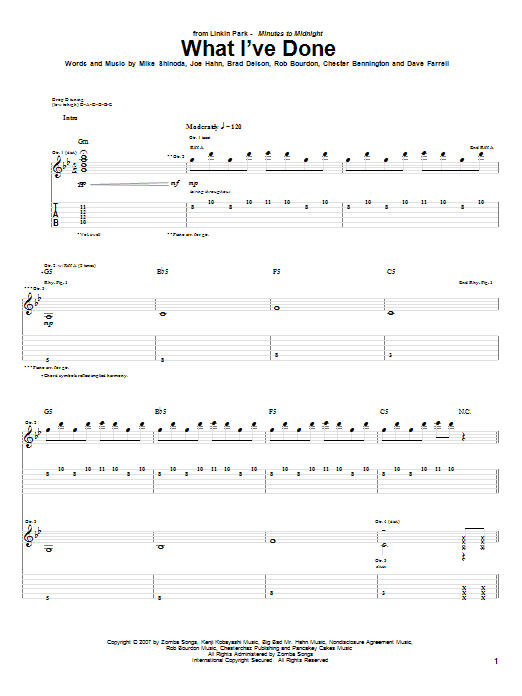 Linkin Park What I've Done Sheet Music Notes & Chords for Guitar Tab - Download or Print PDF