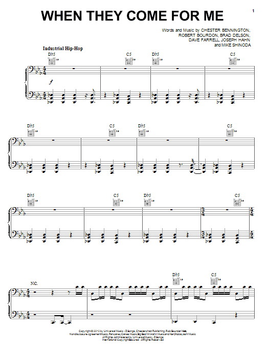 Linkin Park When They Come For Me Sheet Music Notes & Chords for Piano, Vocal & Guitar (Right-Hand Melody) - Download or Print PDF