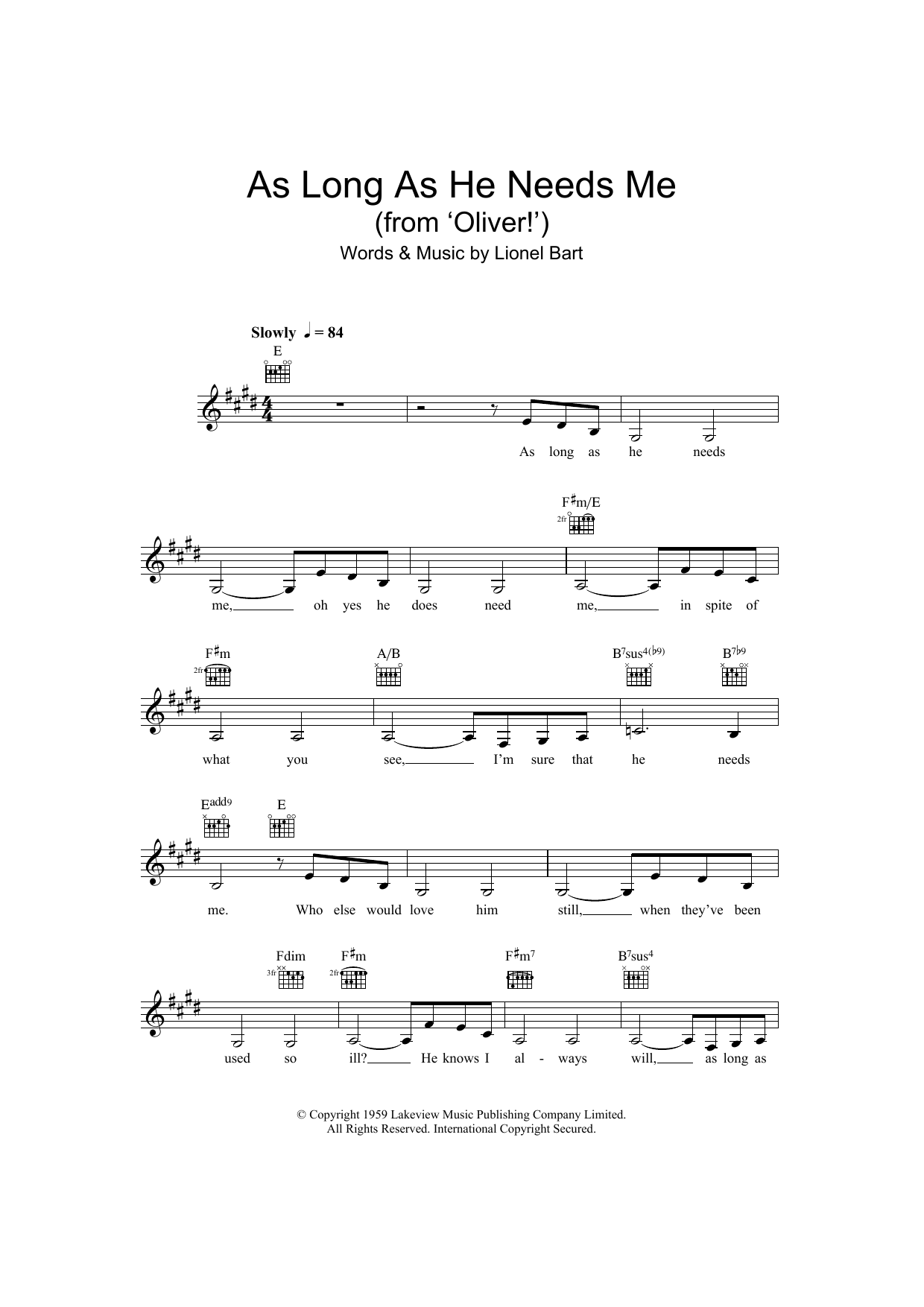 Lionel Bart As Long As He Needs Me (from Oliver!) Sheet Music Notes & Chords for Violin - Download or Print PDF