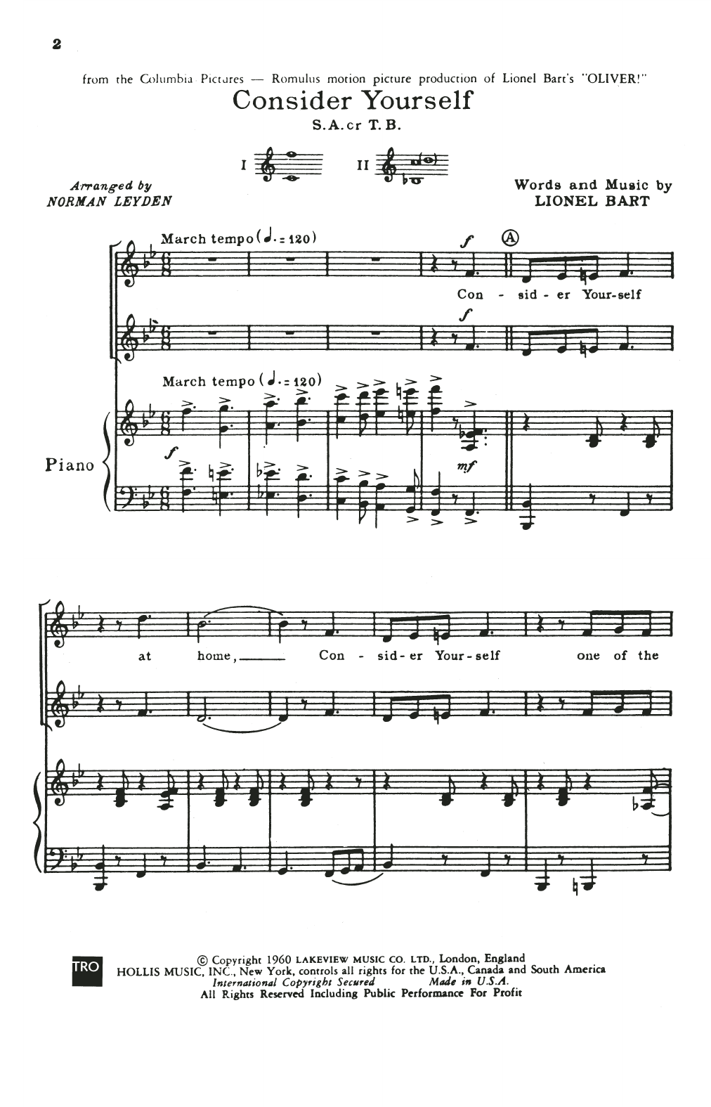 Lionel Bart Consider Yourself (from Oliver!) (arr. Norman Leyden) Sheet Music Notes & Chords for 2-Part Choir - Download or Print PDF
