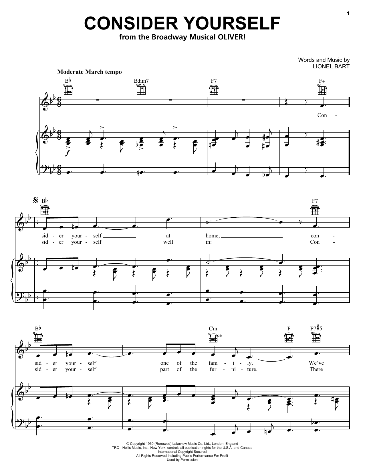 Lionel Bart Consider Yourself Sheet Music Notes & Chords for Easy Guitar Tab - Download or Print PDF