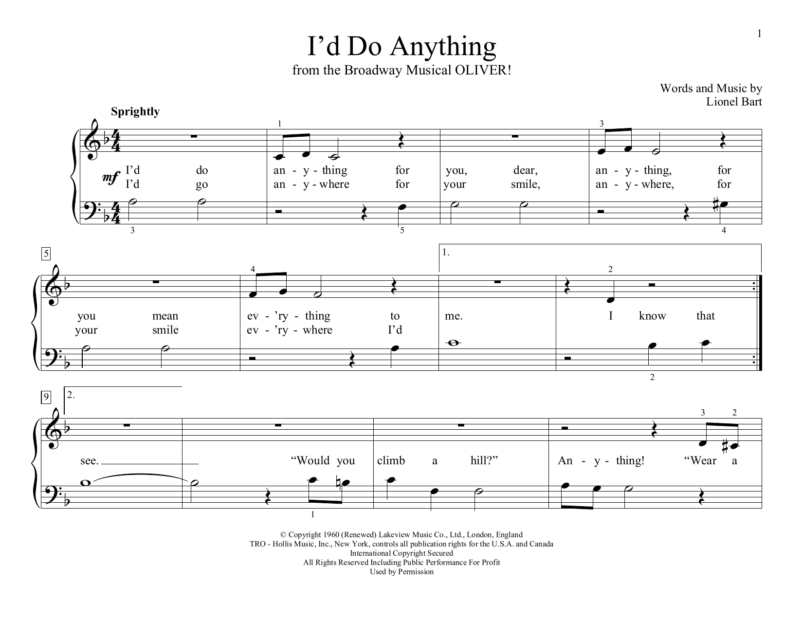 Lionel Bart I'd Do Anything (from Oliver!) (arr. Christopher Hussey) Sheet Music Notes & Chords for Educational Piano - Download or Print PDF