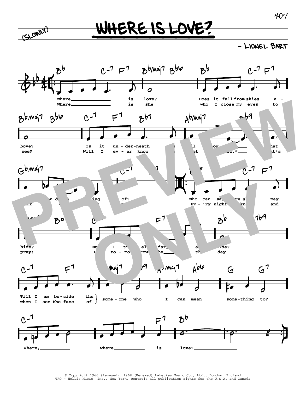 Lionel Bart Where Is Love? (Low Voice) Sheet Music Notes & Chords for Real Book – Melody, Lyrics & Chords - Download or Print PDF Lionel Bart Where Is Love? (Low Voice) Sheet Music Notes & Chords for Real Book – Melody, Lyrics & Chords - Download or Print PDF