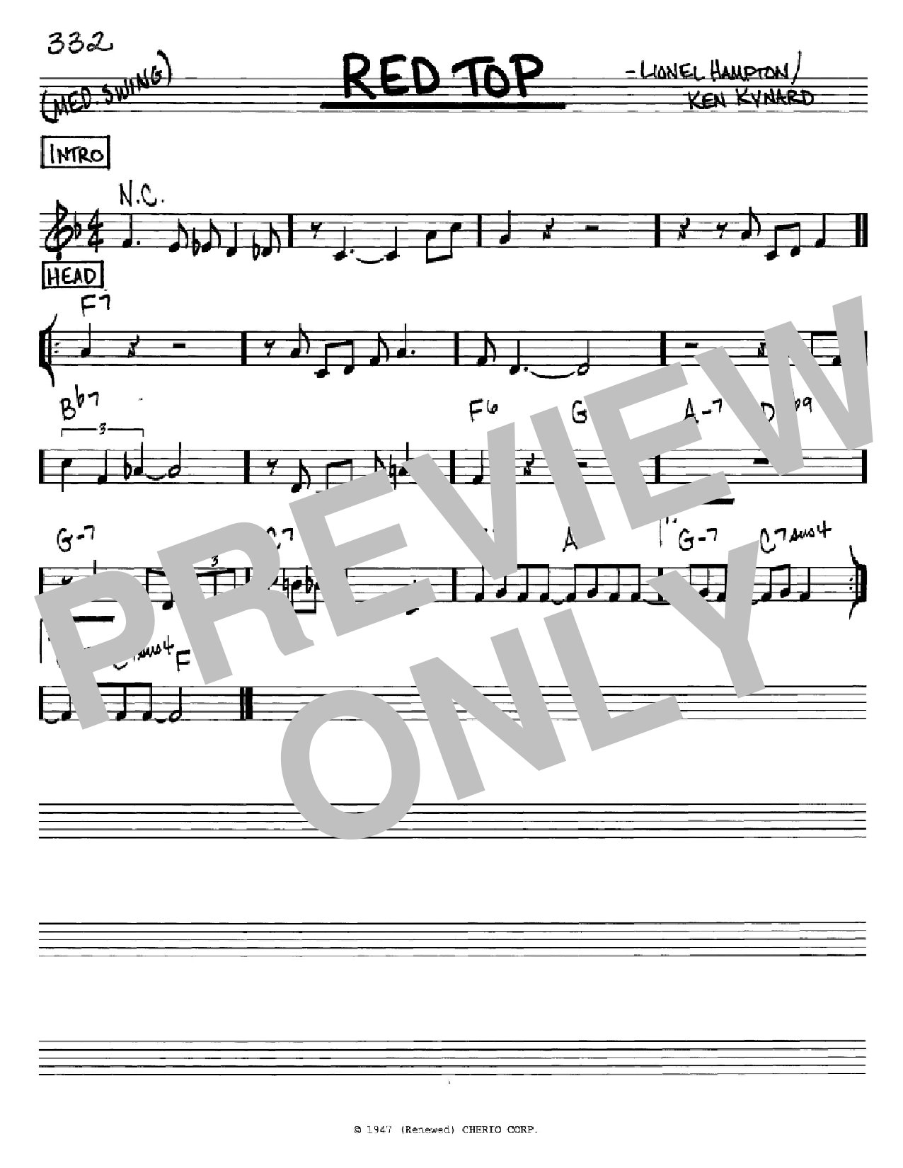 Lionel Hampton Red Top Sheet Music Notes & Chords for Real Book - Melody & Chords - C Instruments - Download or Print PDF