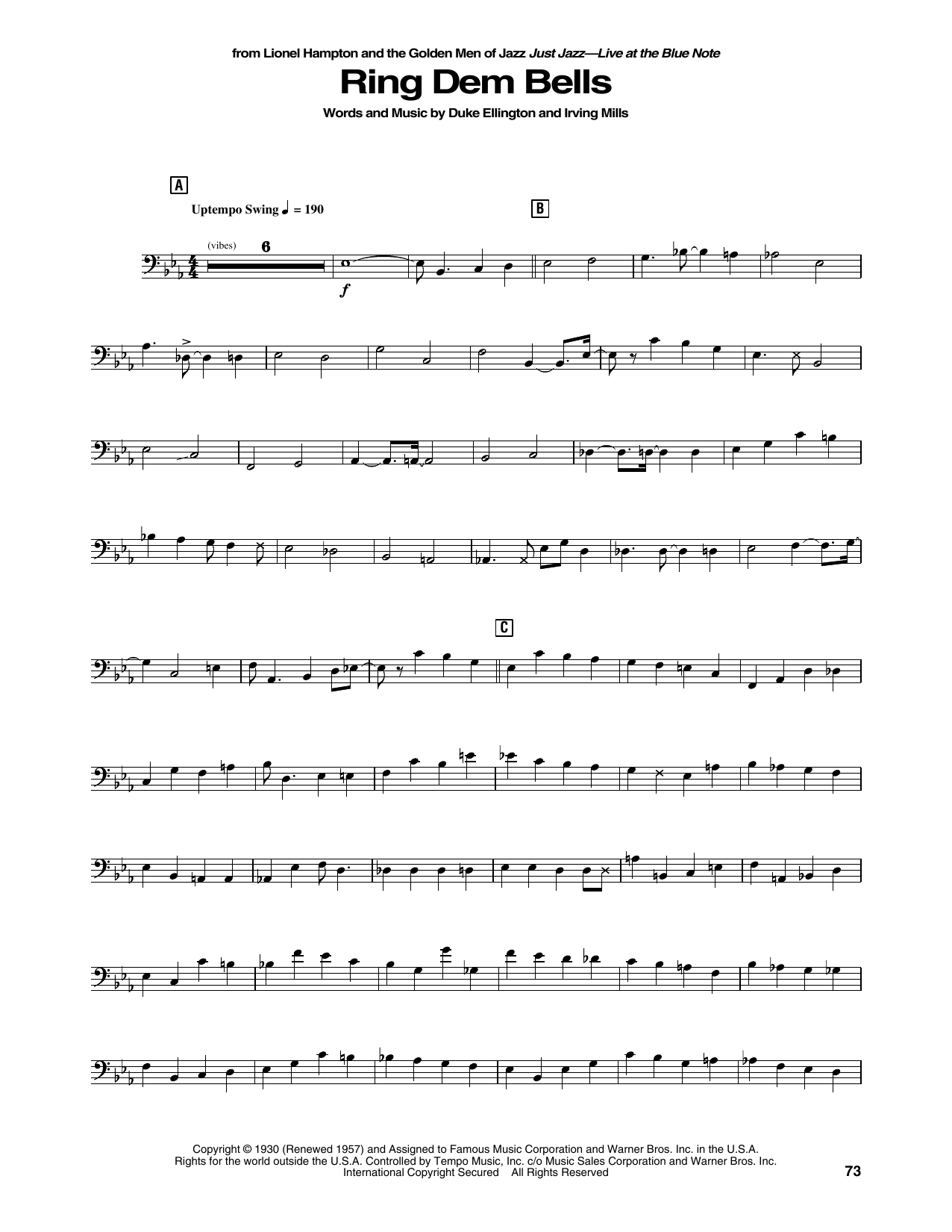 Lionel Hampton Ring Dem Bells Sheet Music Notes & Chords for String Bass Transcription - Download or Print PDF