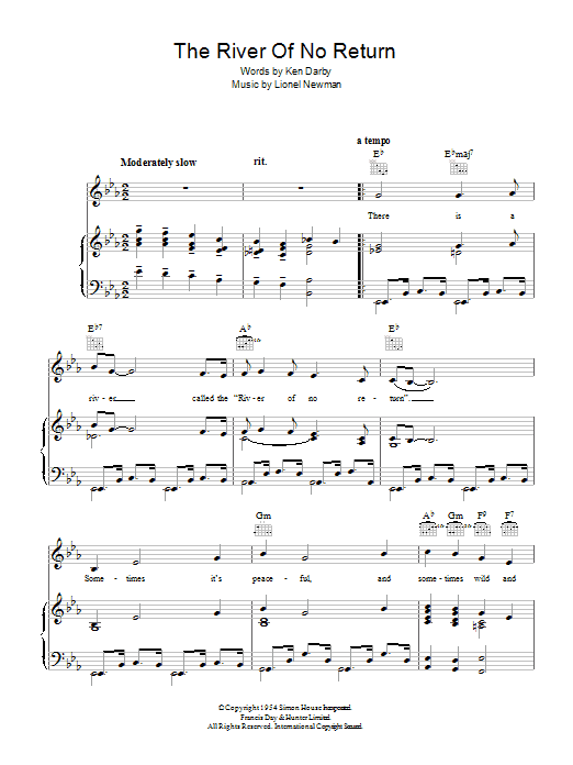 Lionel Newman The River Of No Return Sheet Music Notes & Chords for Piano, Vocal & Guitar (Right-Hand Melody) - Download or Print PDF Lionel Newman The River Of No Return Sheet Music Notes & Chords for Piano, Vocal & Guitar (Right-Hand Melody) - Download or Print PDF
